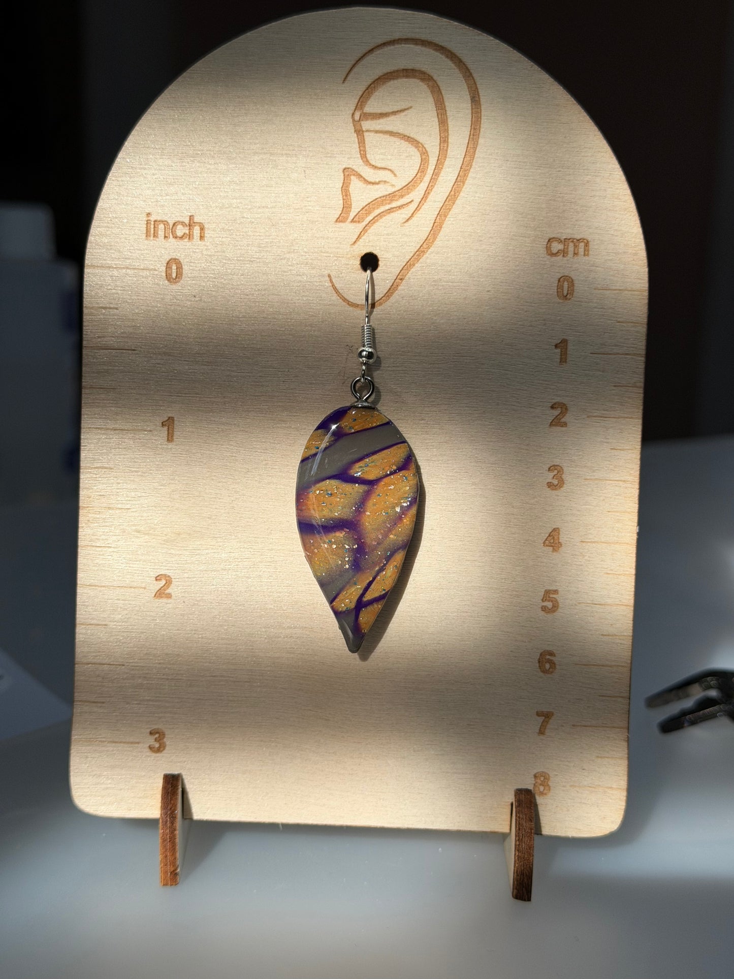 Purple & Gold Polymer Clay Resin Earrings | Glitter Statement Earrings | Handmade Teardrop Dangle Earrings | Unique Jewelry Gift (Copy)