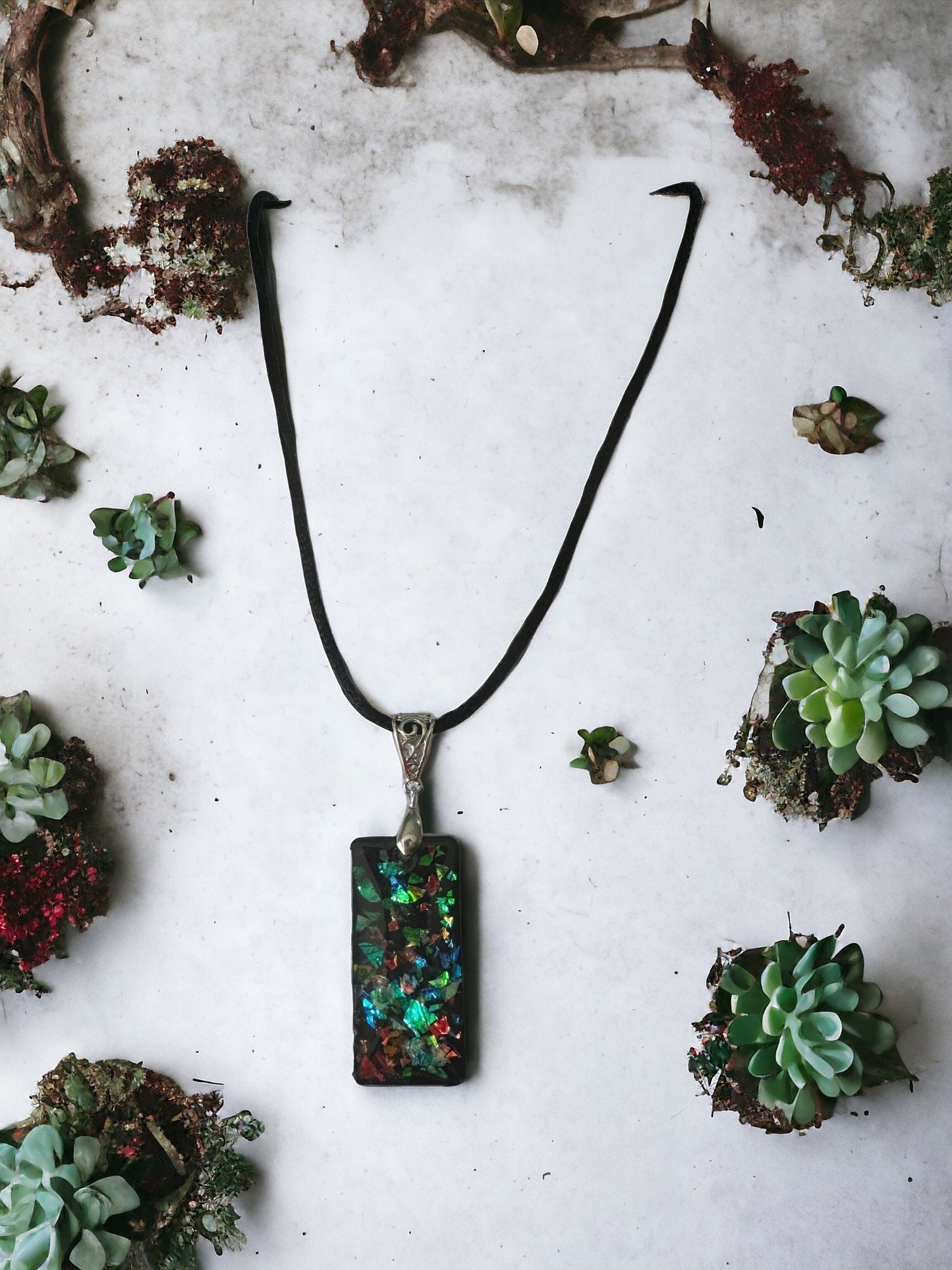 Iridescent Resin Pendant Necklace