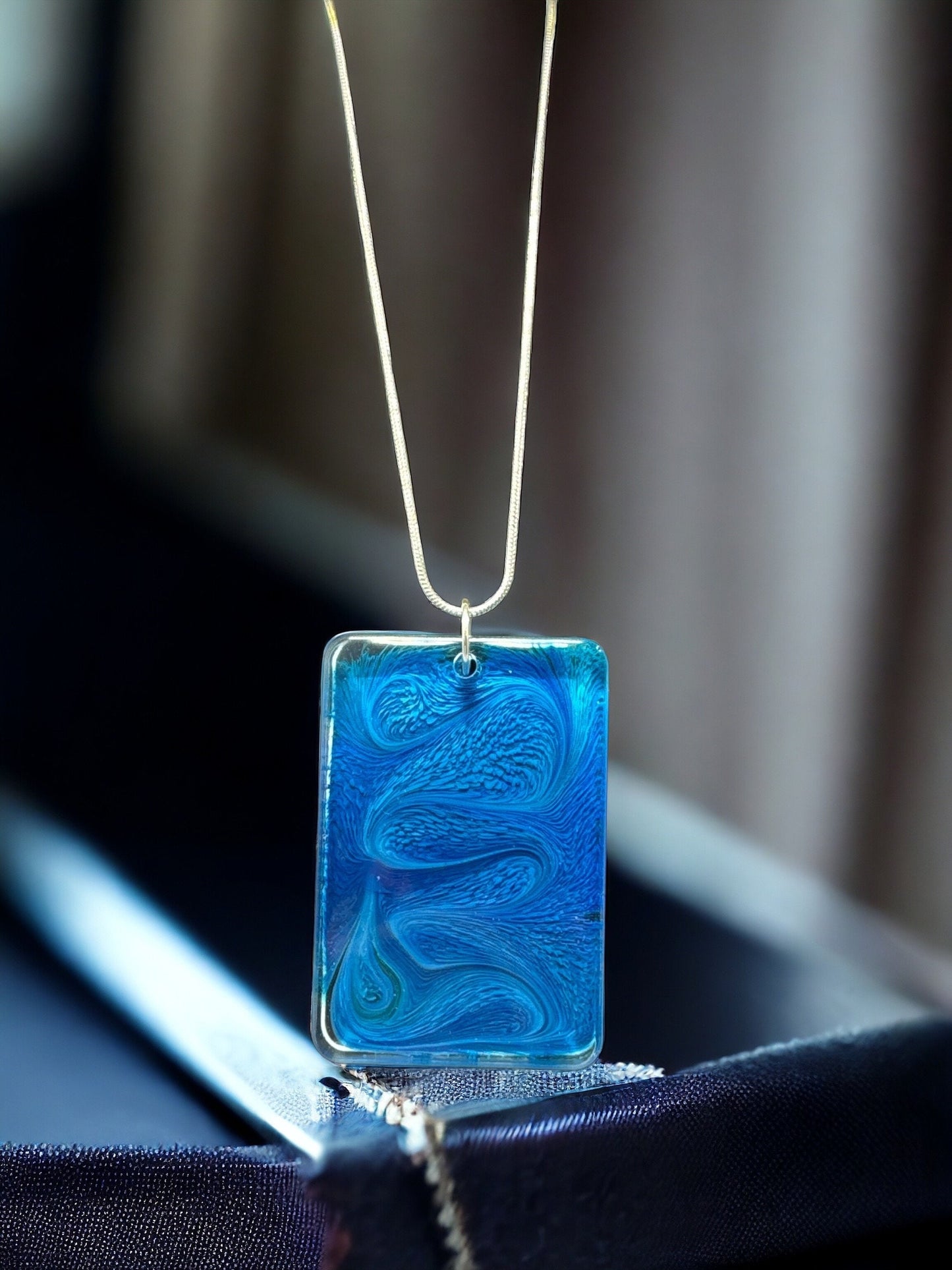 Blue Swirl Resin Pendant Necklace