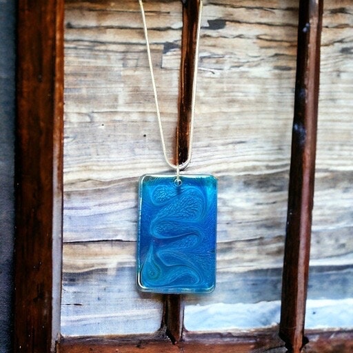 Blue Swirl Resin Pendant Necklace