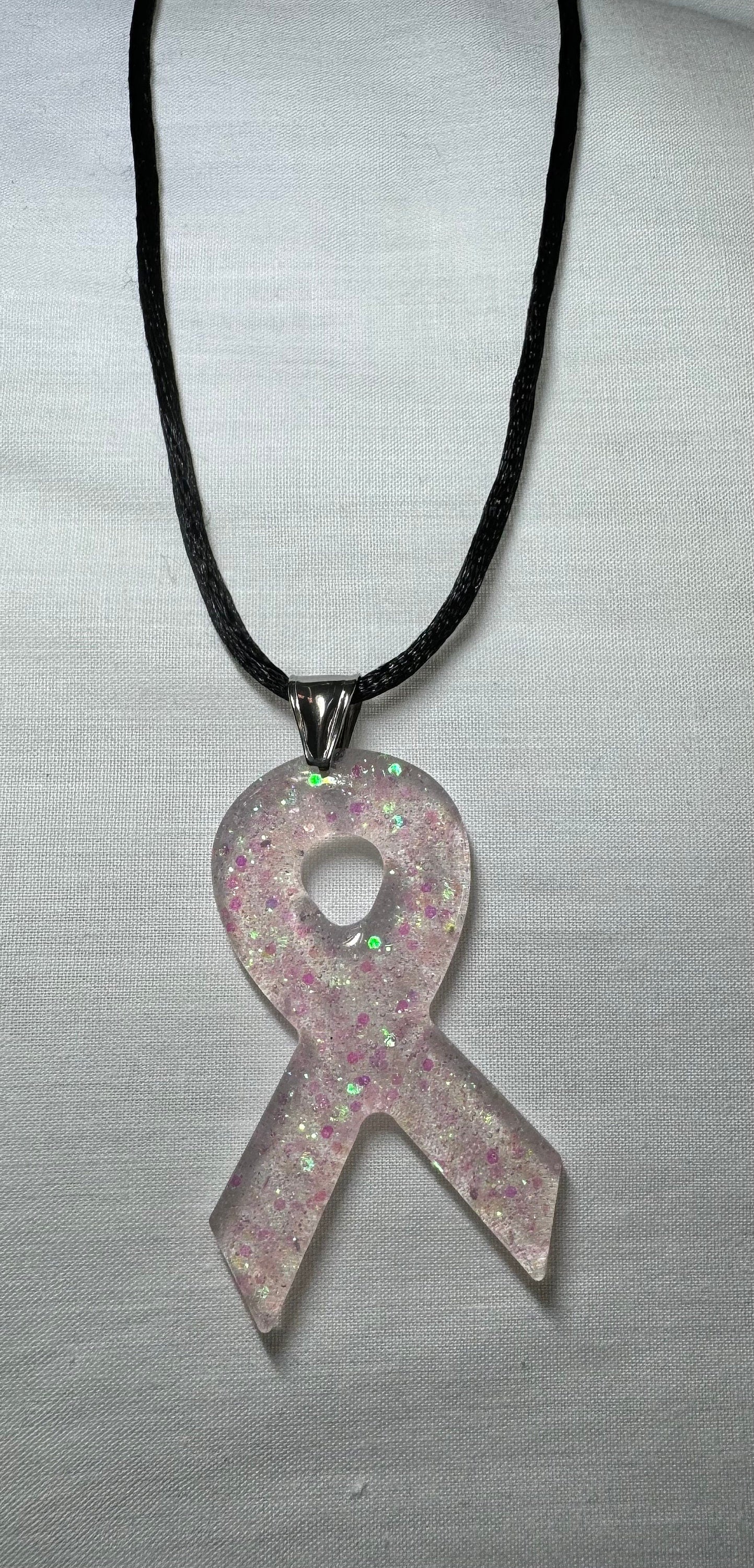 Breast Cancer Awareness Resin Ribbon Necklace