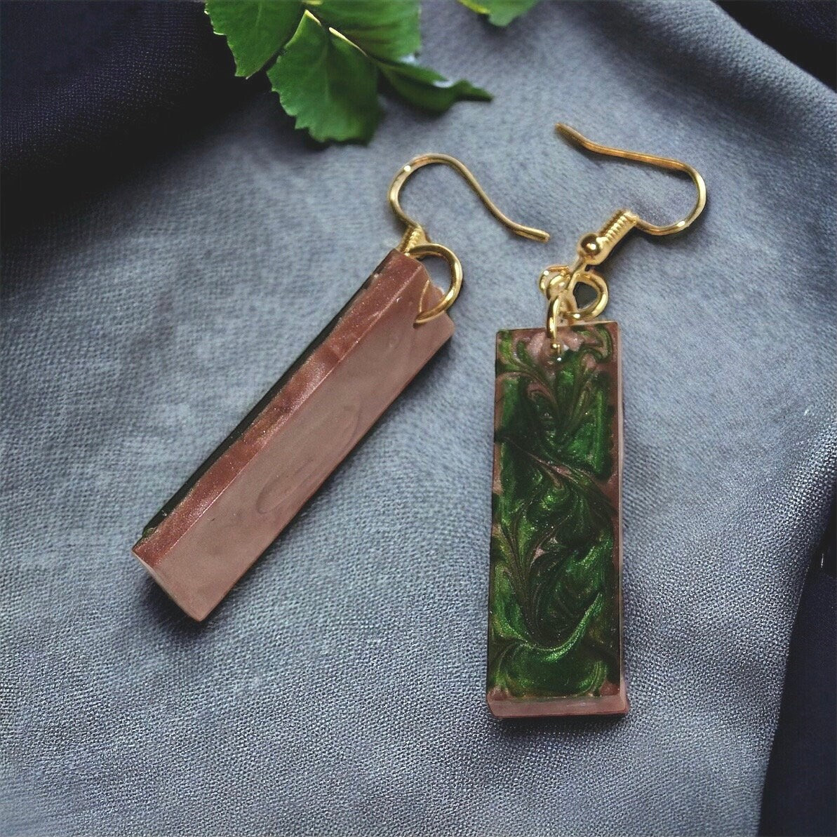 Emerald and gold Resin Earrings