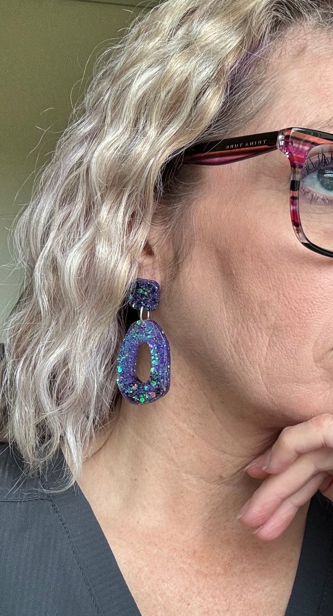 Purple/Blue Glitter Shine Resin Earrings