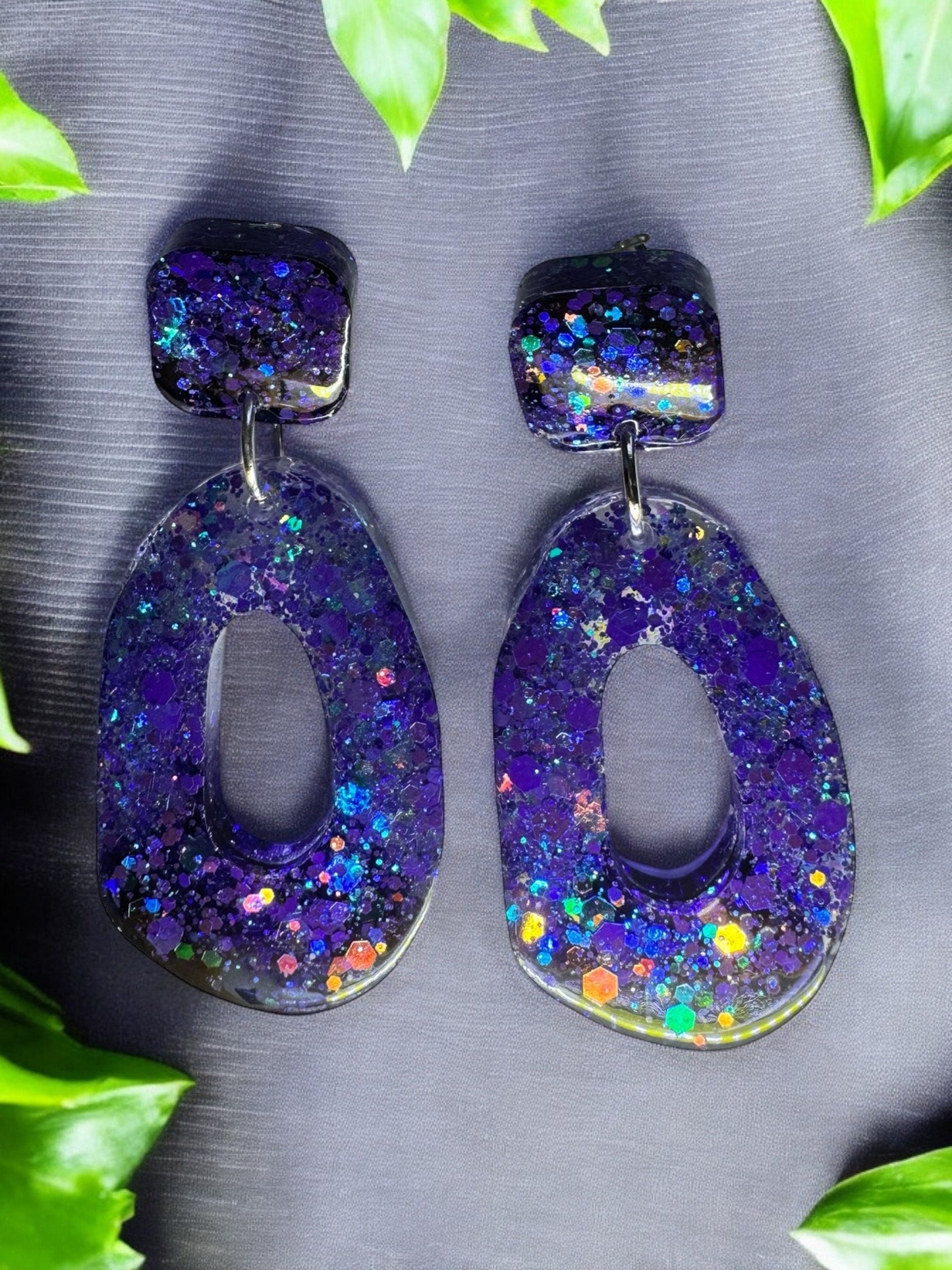 Purple/Blue Glitter Shine Resin Earrings