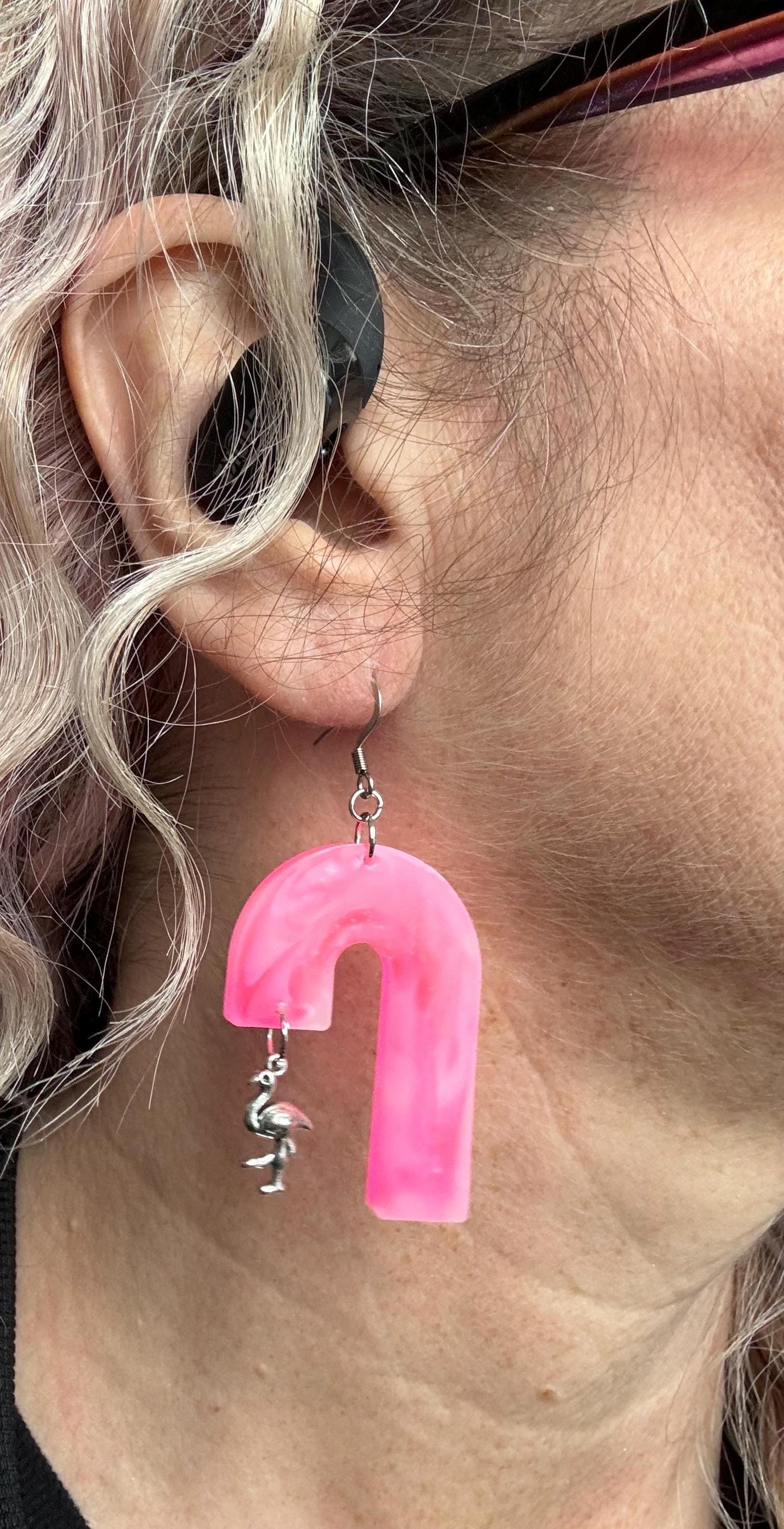 Resin Earrings with Flamingo Charm