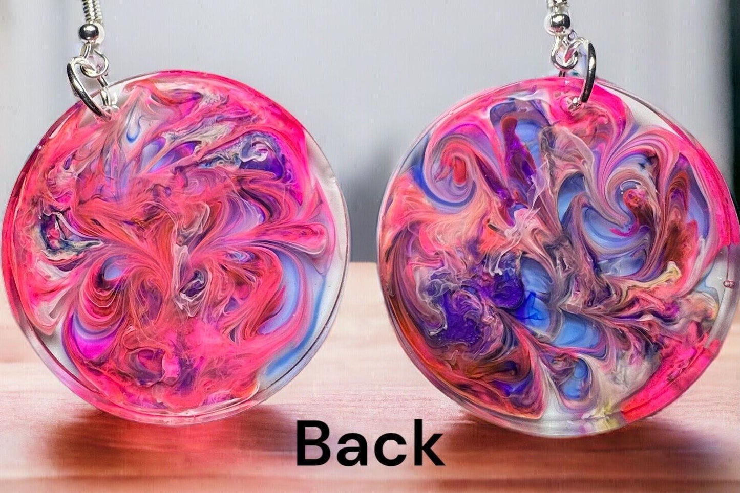 Pink and Blue Color Swirl Resin Earrings