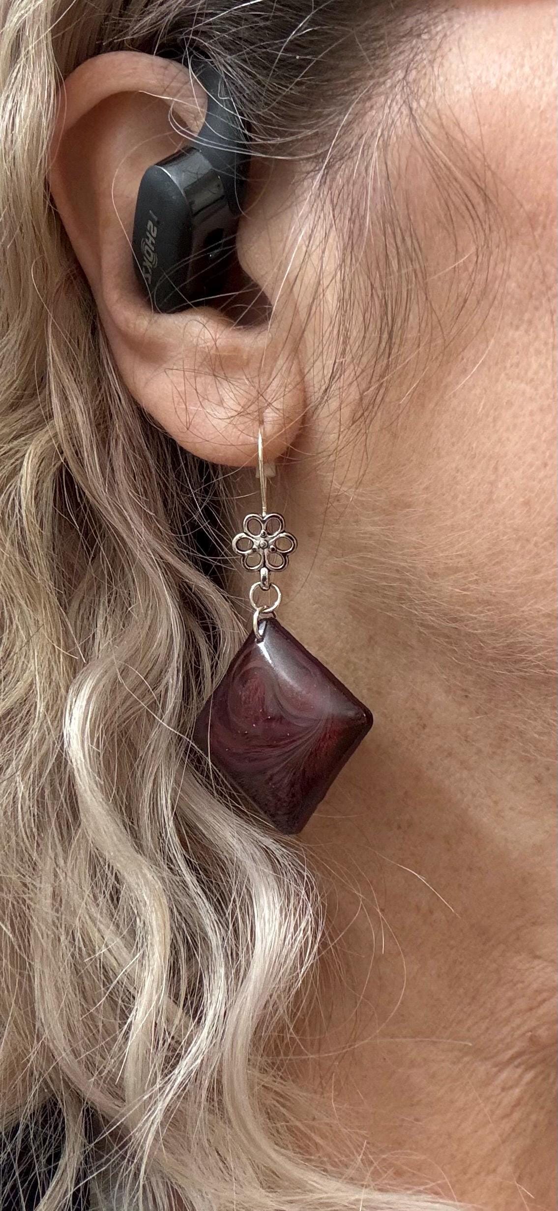 Maroon Resin Swirl Earrings