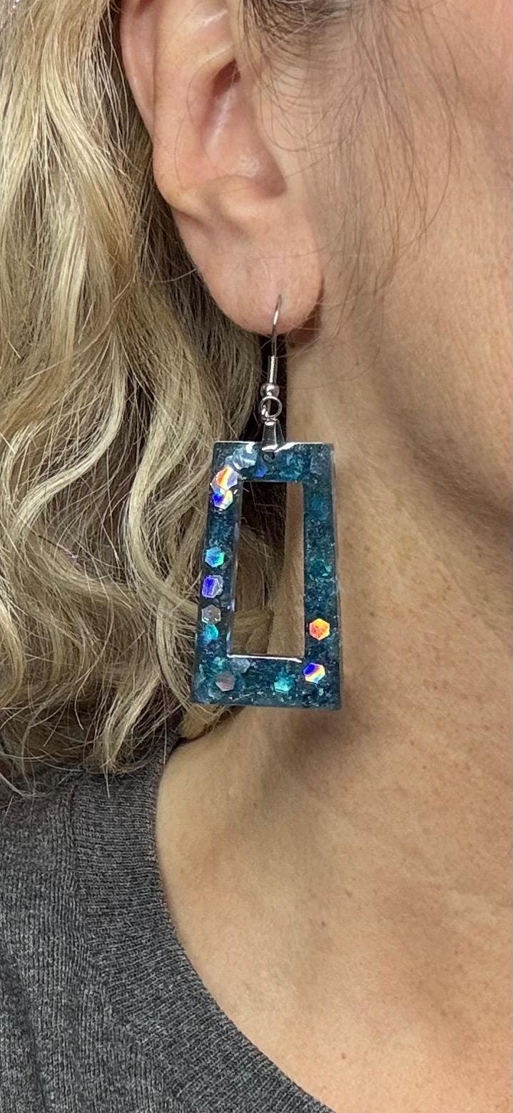 Blue Shimmer Resin Earrings.
