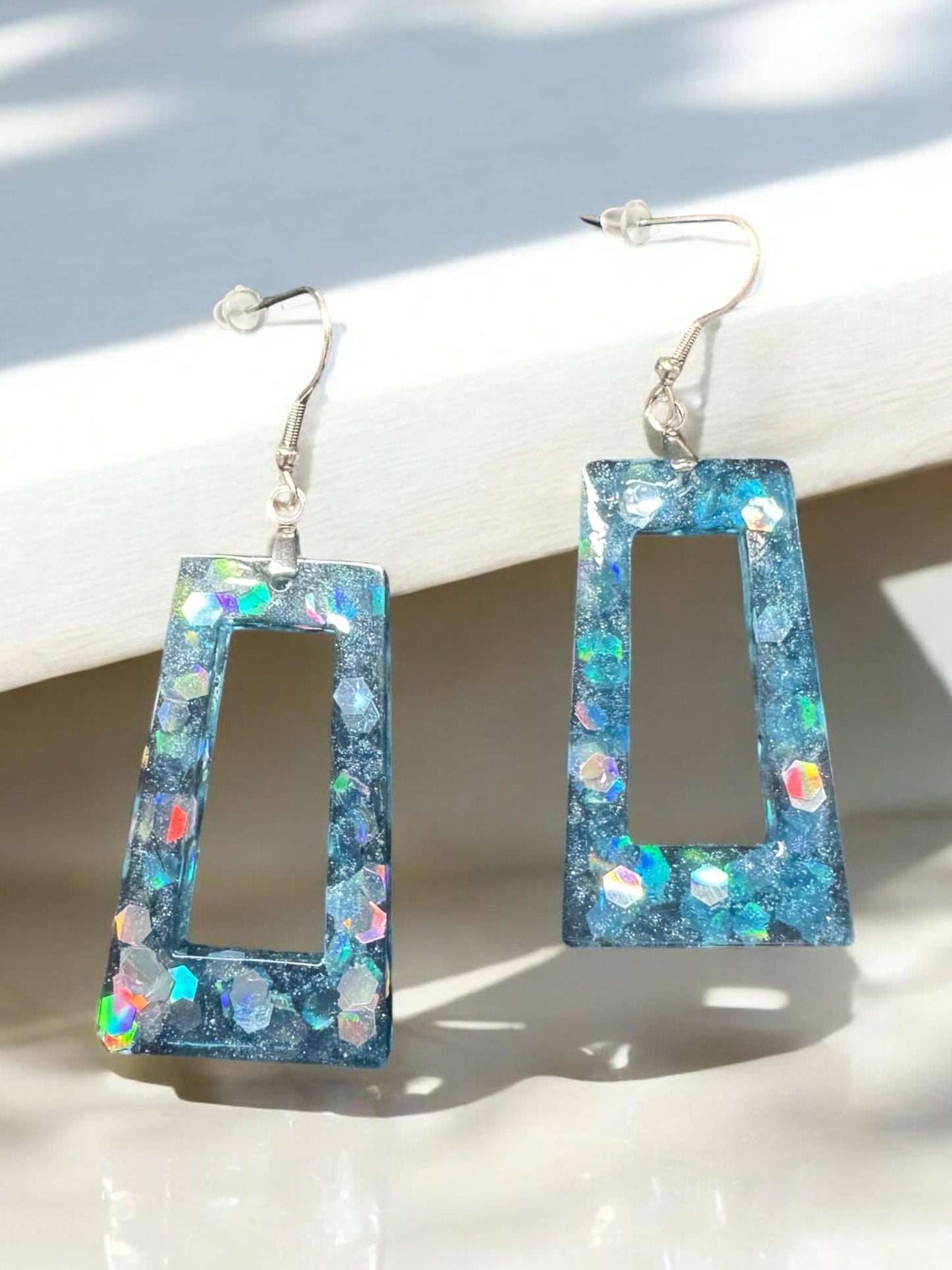 Blue Shimmer Resin Earrings.
