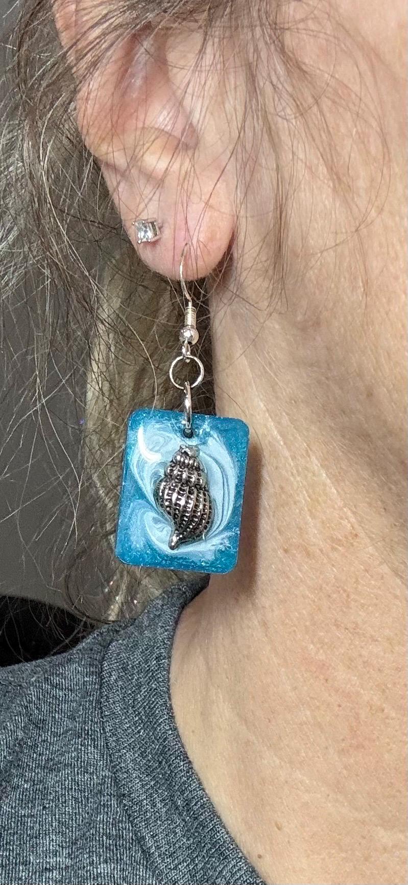 Seashell in Ocean Resin Earrings