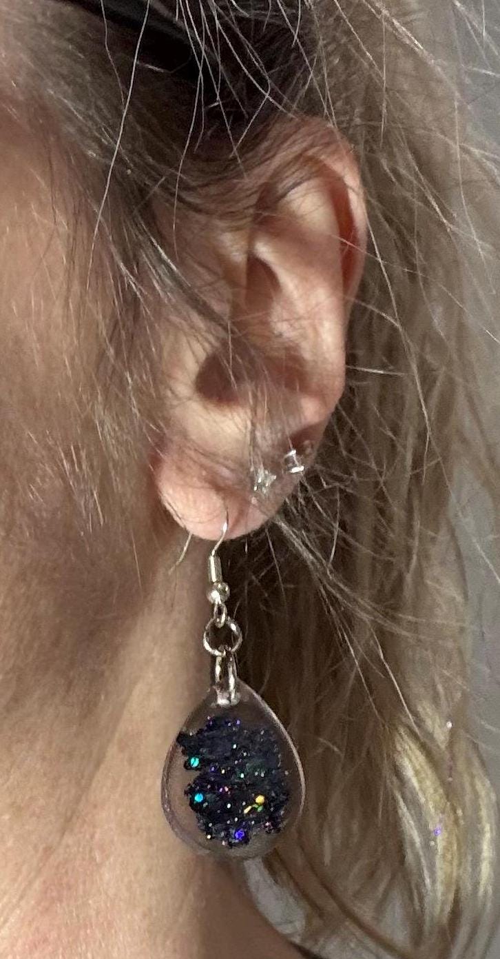 Black Glitter Drop Resin Earrings