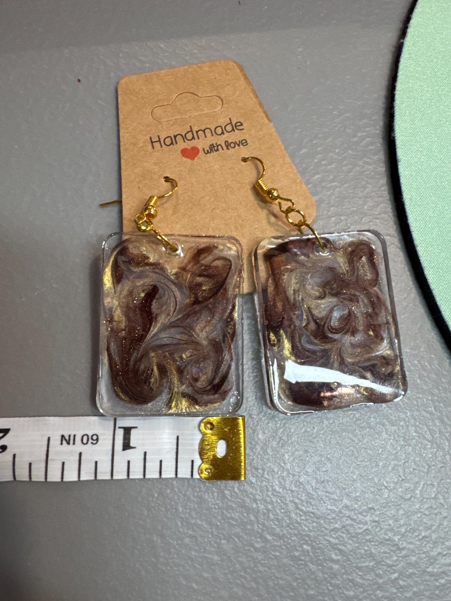 Brown Swirl in Pearl Resin Earrings