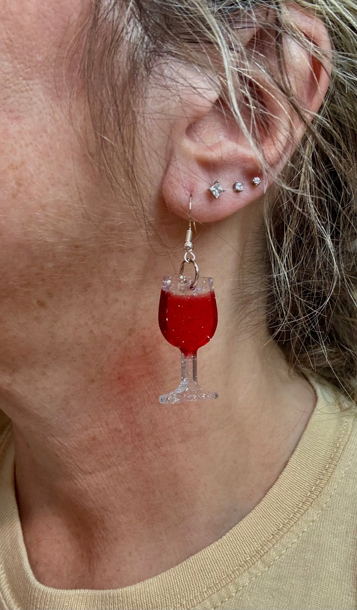 Red Wine Glass Resin Earrings