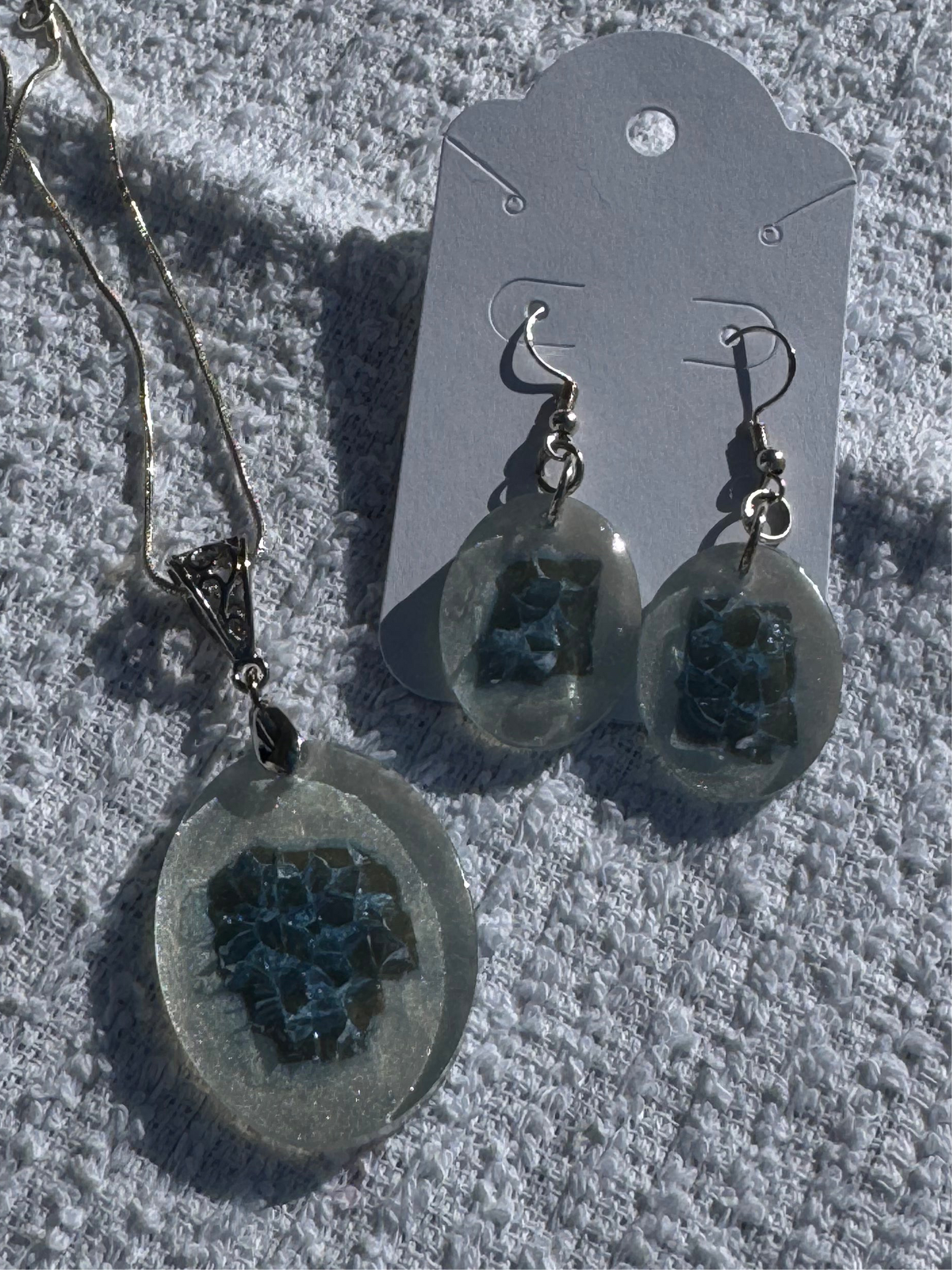 Glass in Resin Necklace and Earrings