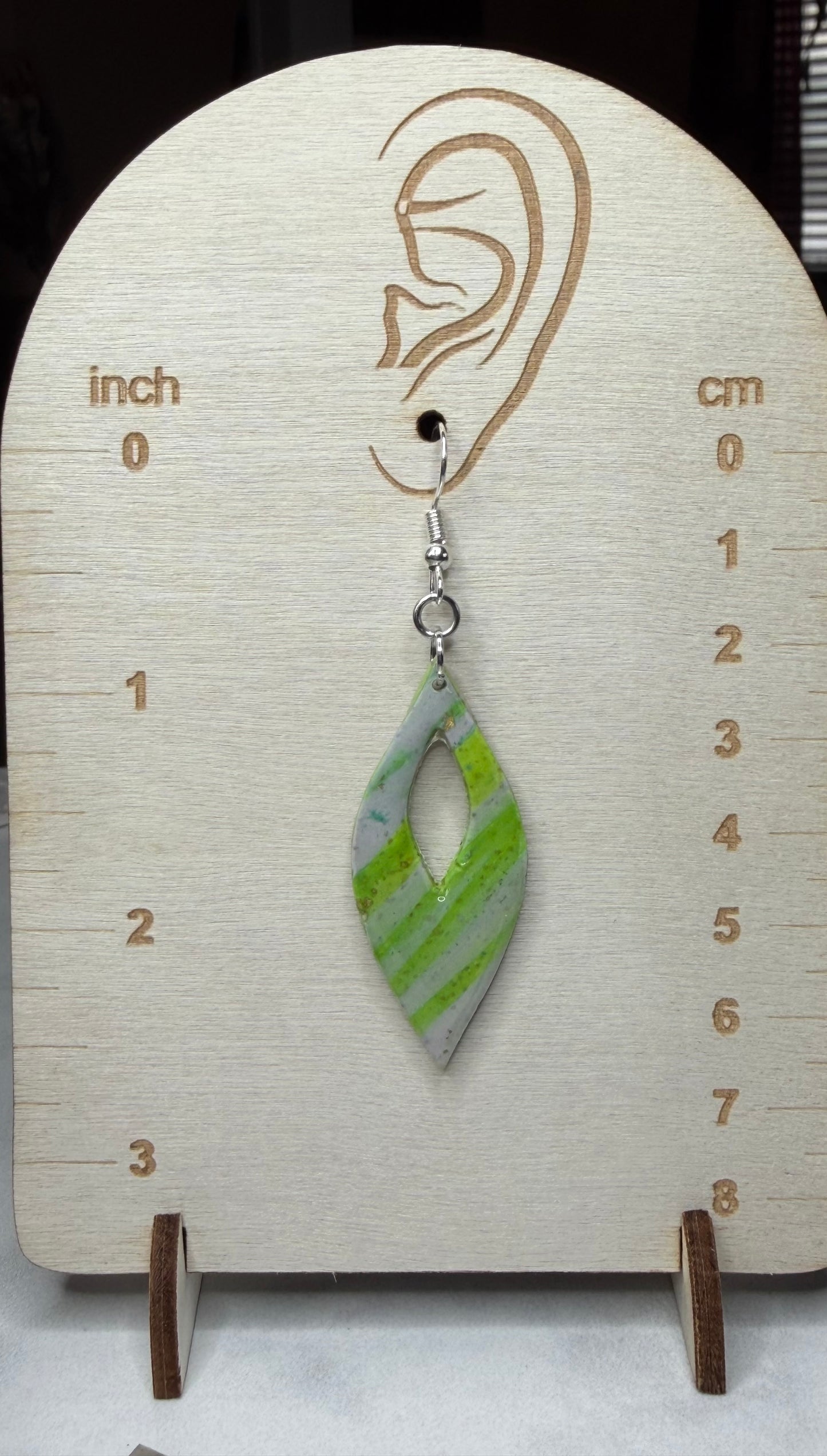 Handmade Neon Lime & White Clay Geometric Dangle Earrings