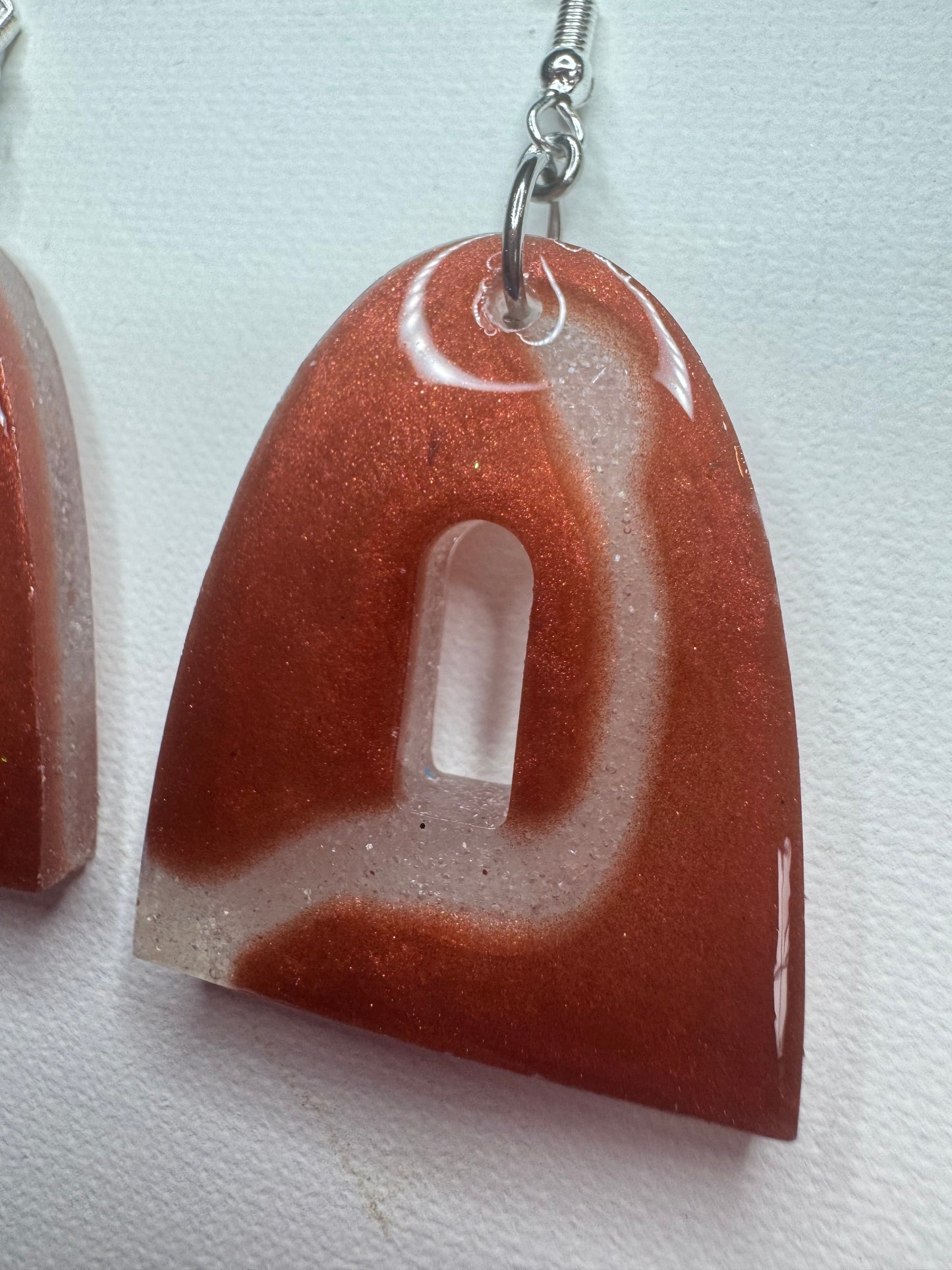 Crimson Swirl Resin Arch Earrings