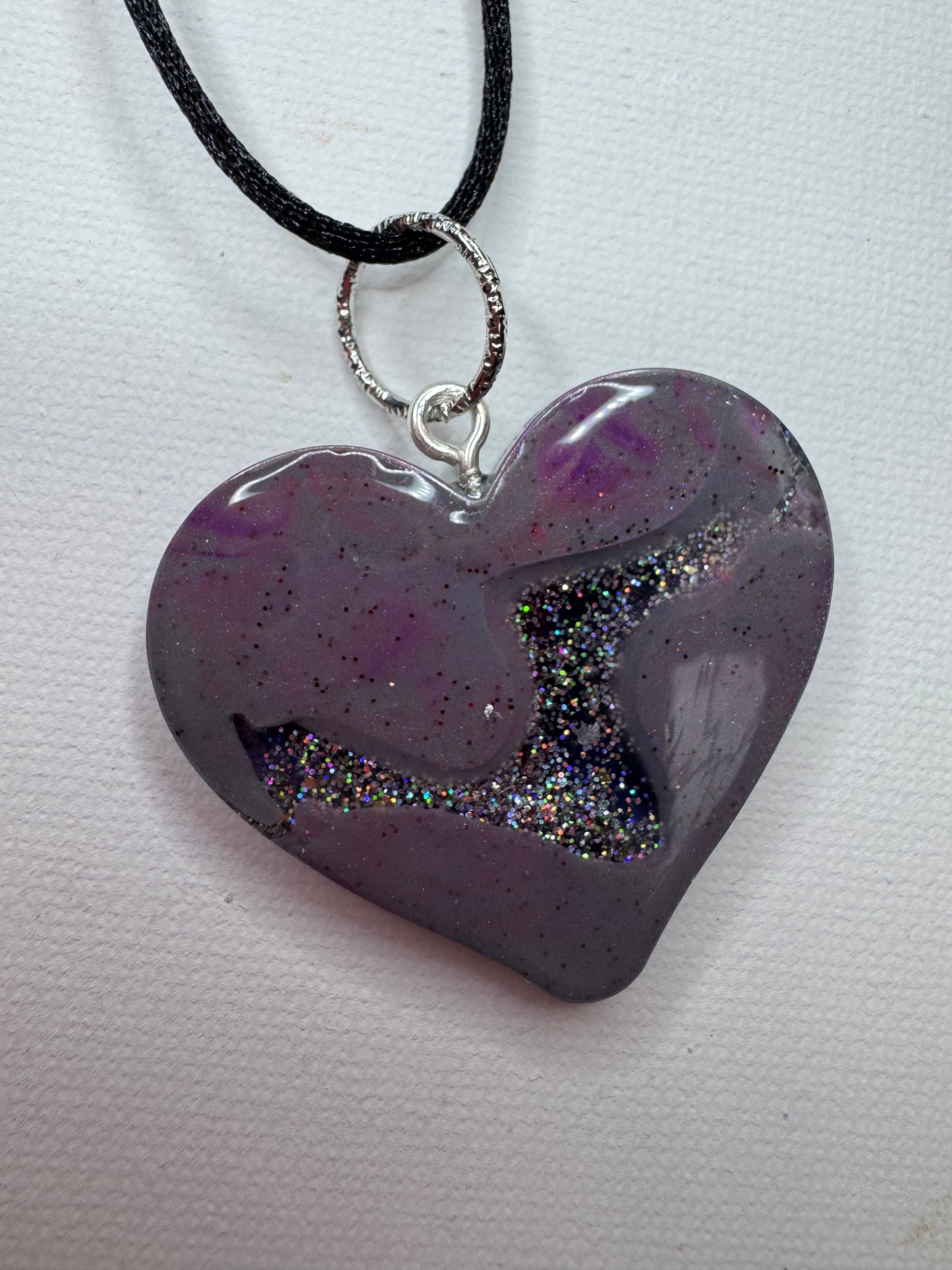 Midnight Galaxy Heart Resin Pendant Necklace