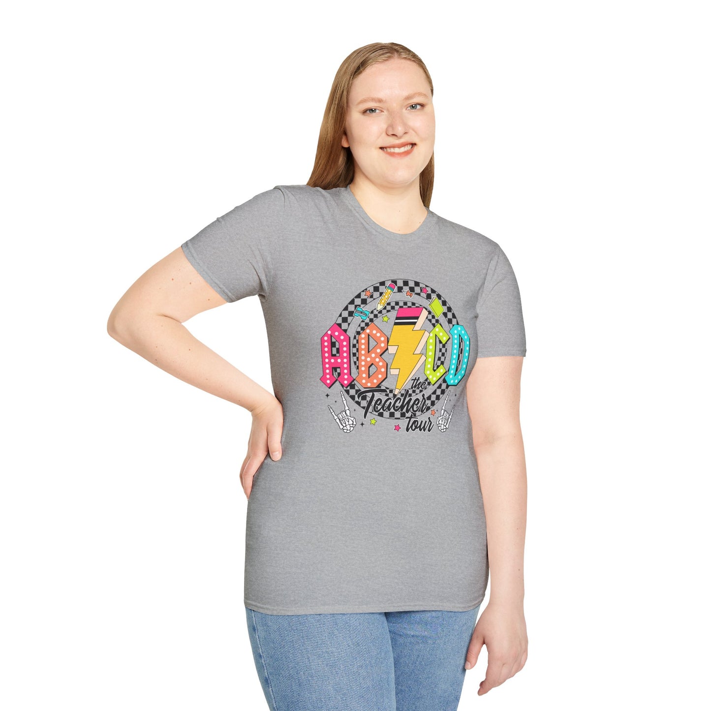 ABCD Teacher Tour Unisex Softstyle T-Shirt, Teacher Gift, Concert Tee, Fun Classroom Shirt, Graduation, Appreciation Day