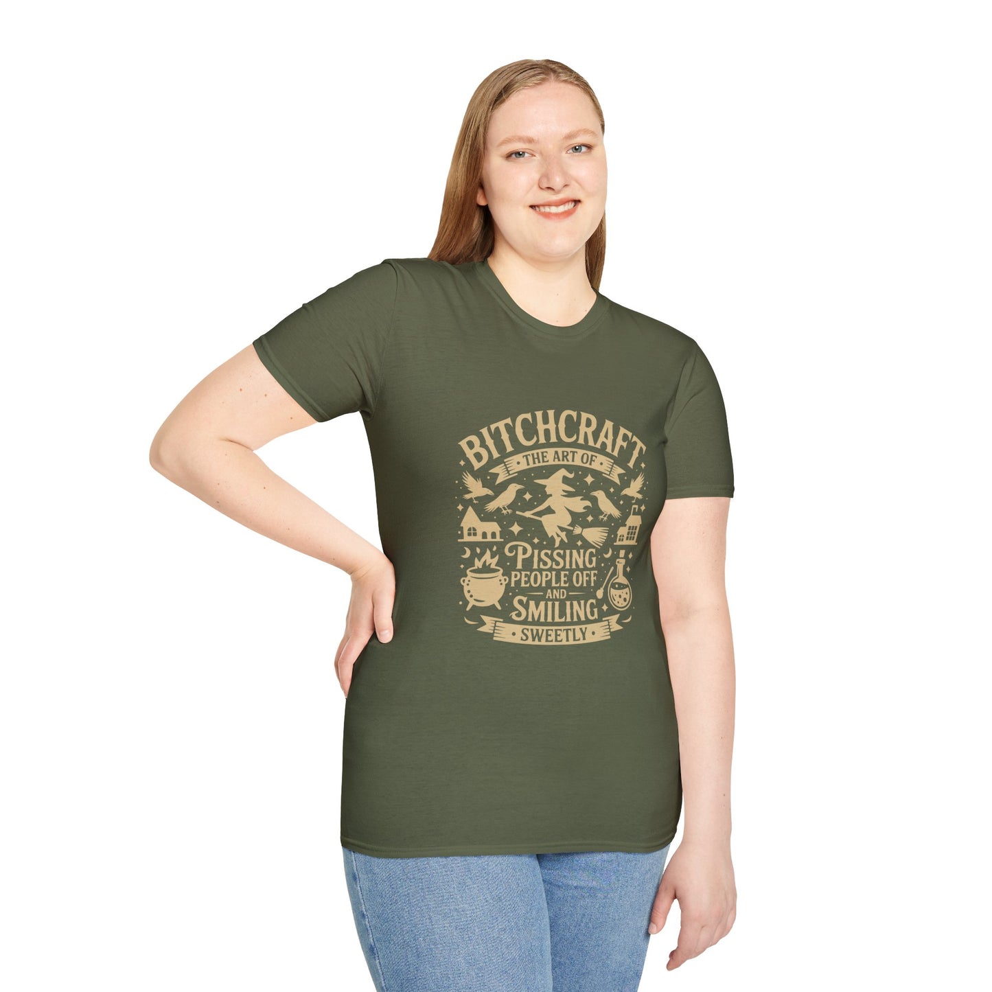 Bitchcraft Unisex Softstyle T-Shirt, Funny Witch Shirt, Witchcraft Humor Tee, Gift for Witch Lovers, Halloween Apparel