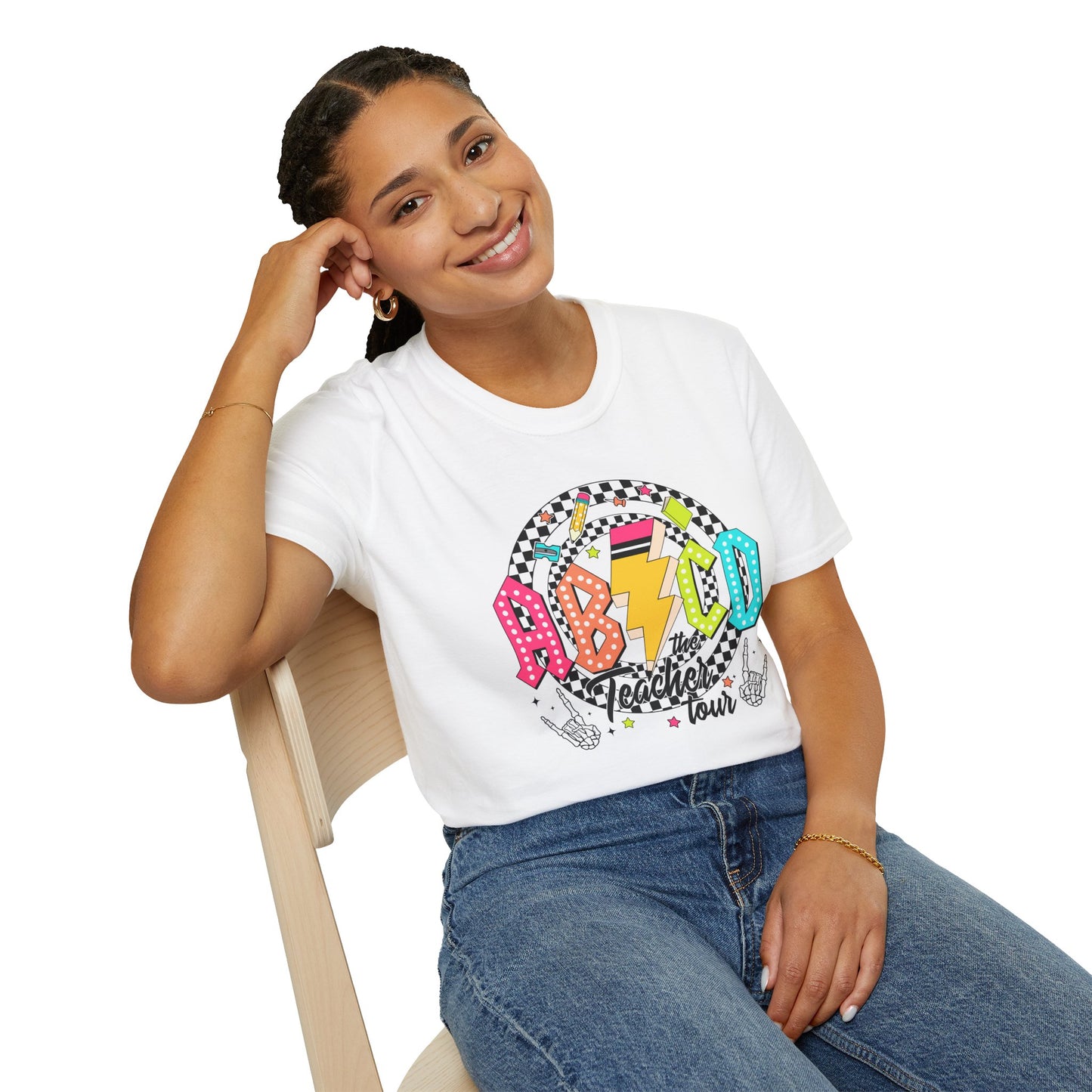 ABCD Teacher Tour Unisex Softstyle T-Shirt, Teacher Gift, Concert Tee, Fun Classroom Shirt, Graduation, Appreciation Day