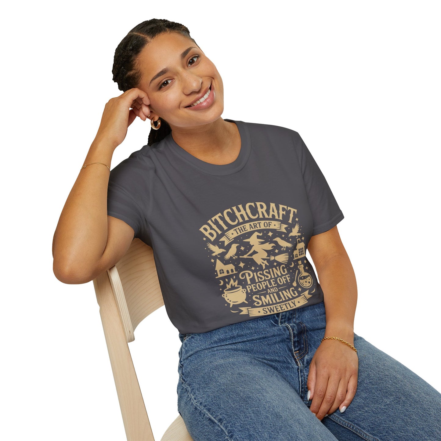 Bitchcraft Unisex Softstyle T-Shirt, Funny Witch Shirt, Witchcraft Humor Tee, Gift for Witch Lovers, Halloween Apparel