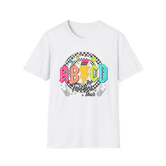 ABCD Teacher Tour Unisex Softstyle T-Shirt, Teacher Gift, Concert Tee, Fun Classroom Shirt, Graduation, Appreciation Day