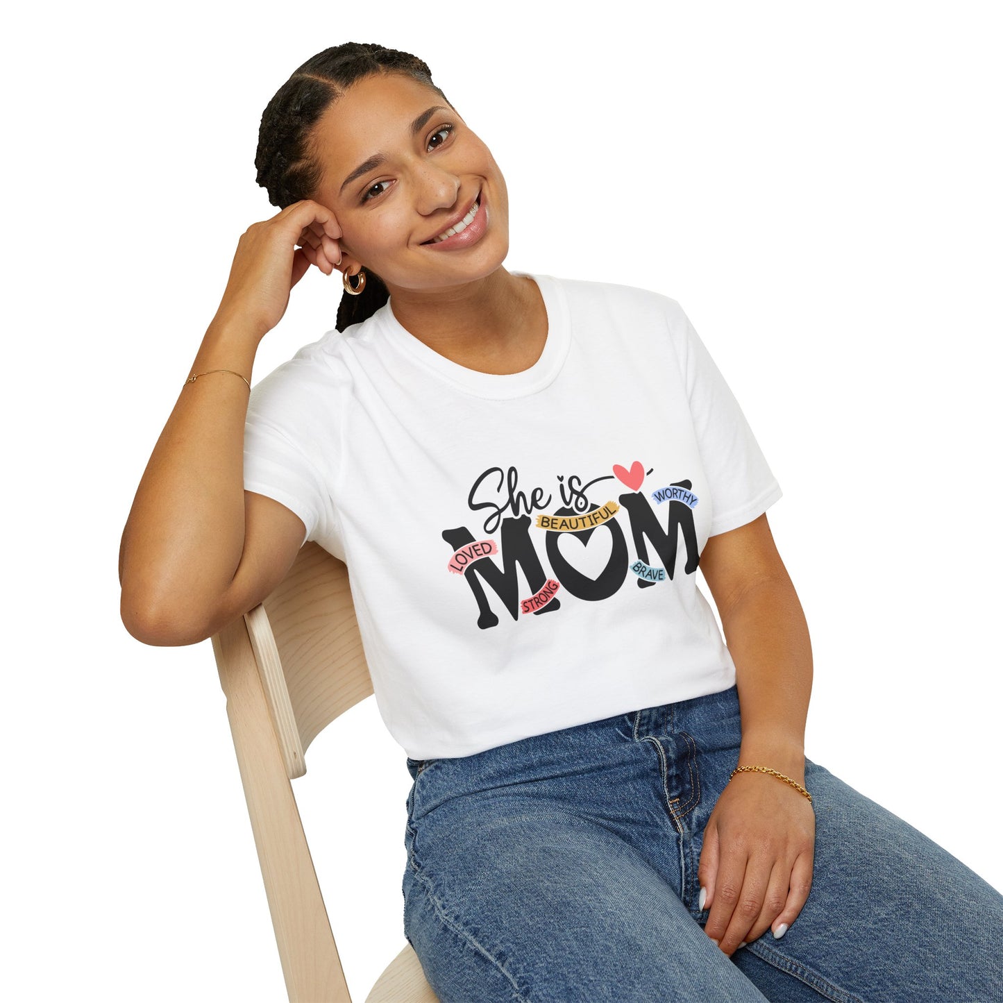 She Is Mom T-Shirt — Heart & Floral "She is MOM" Mother's Day Tee