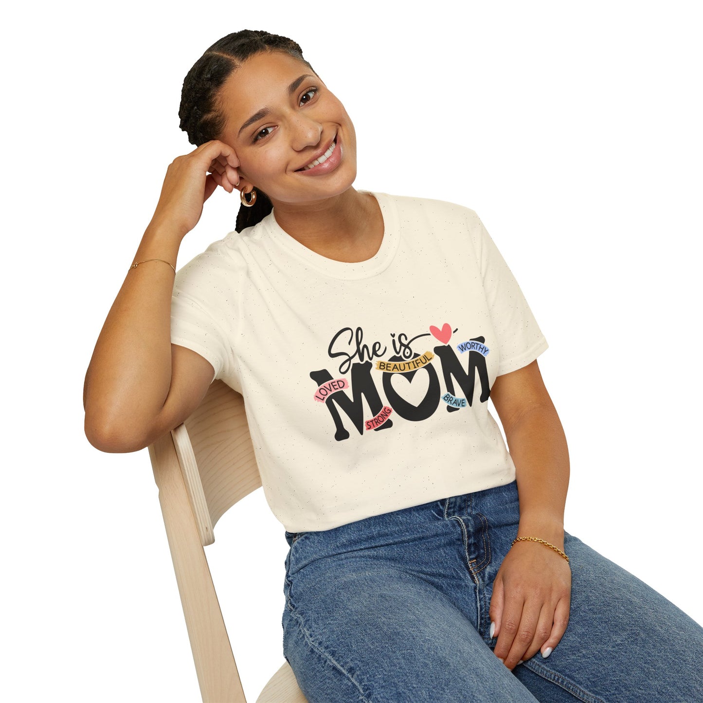 She Is Mom T-Shirt — Heart & Floral "She is MOM" Mother's Day Tee