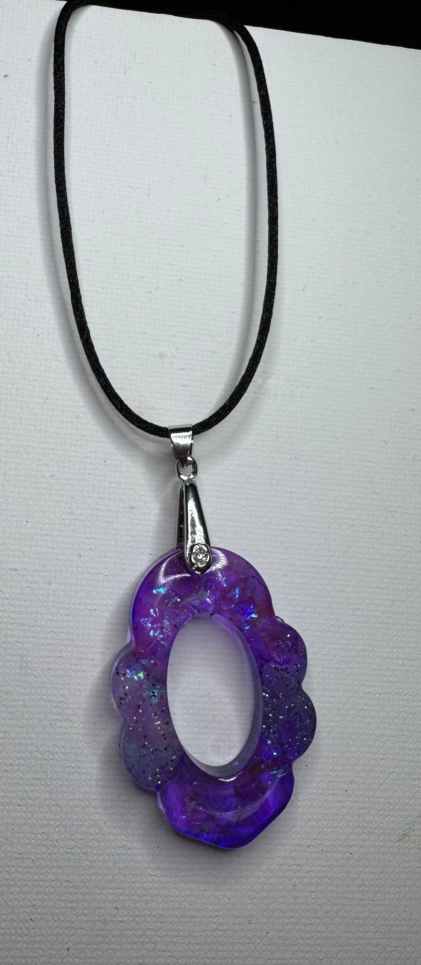 Cosmic Violet Resin Halo Pendant Necklace