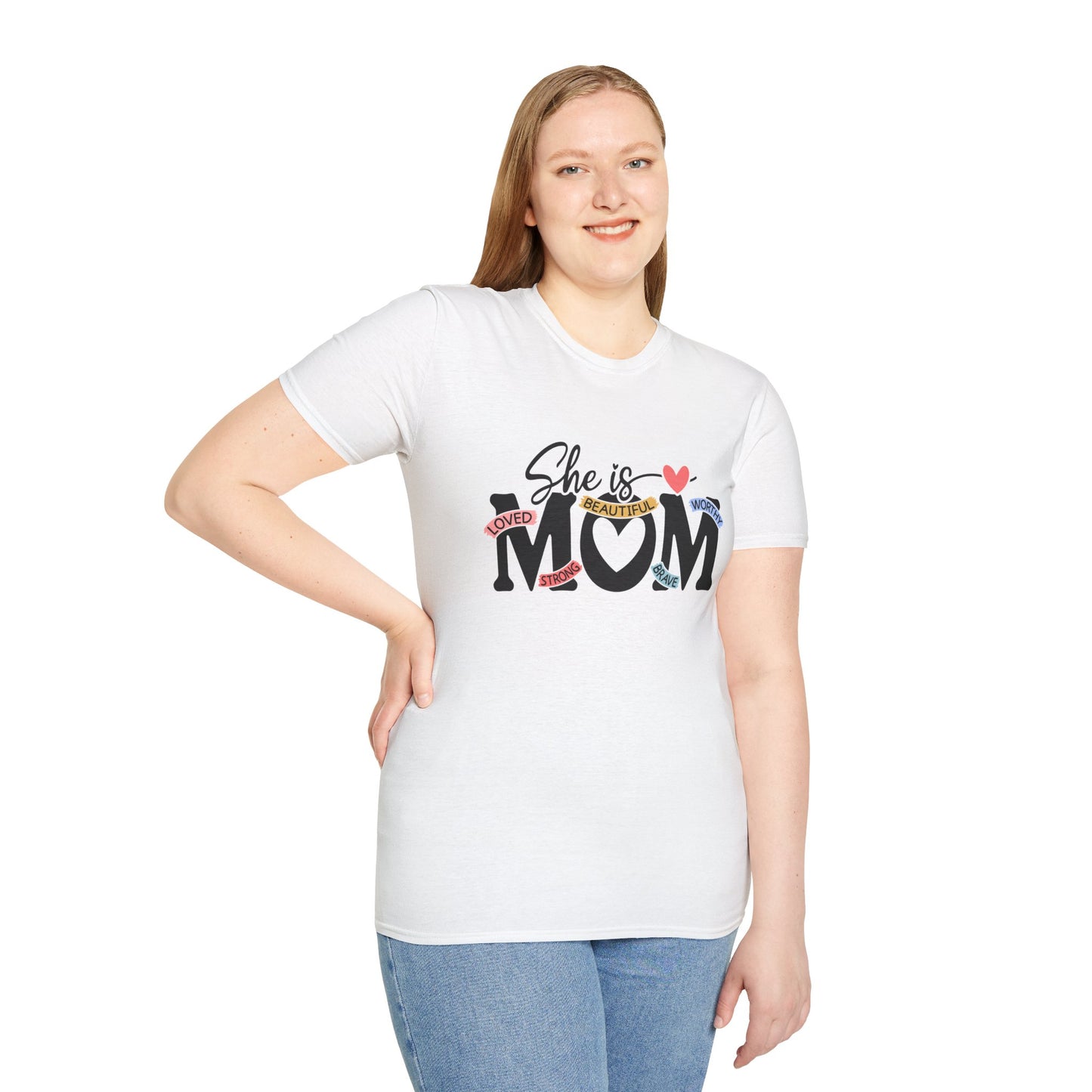 She Is Mom T-Shirt — Heart & Floral "She is MOM" Mother's Day Tee