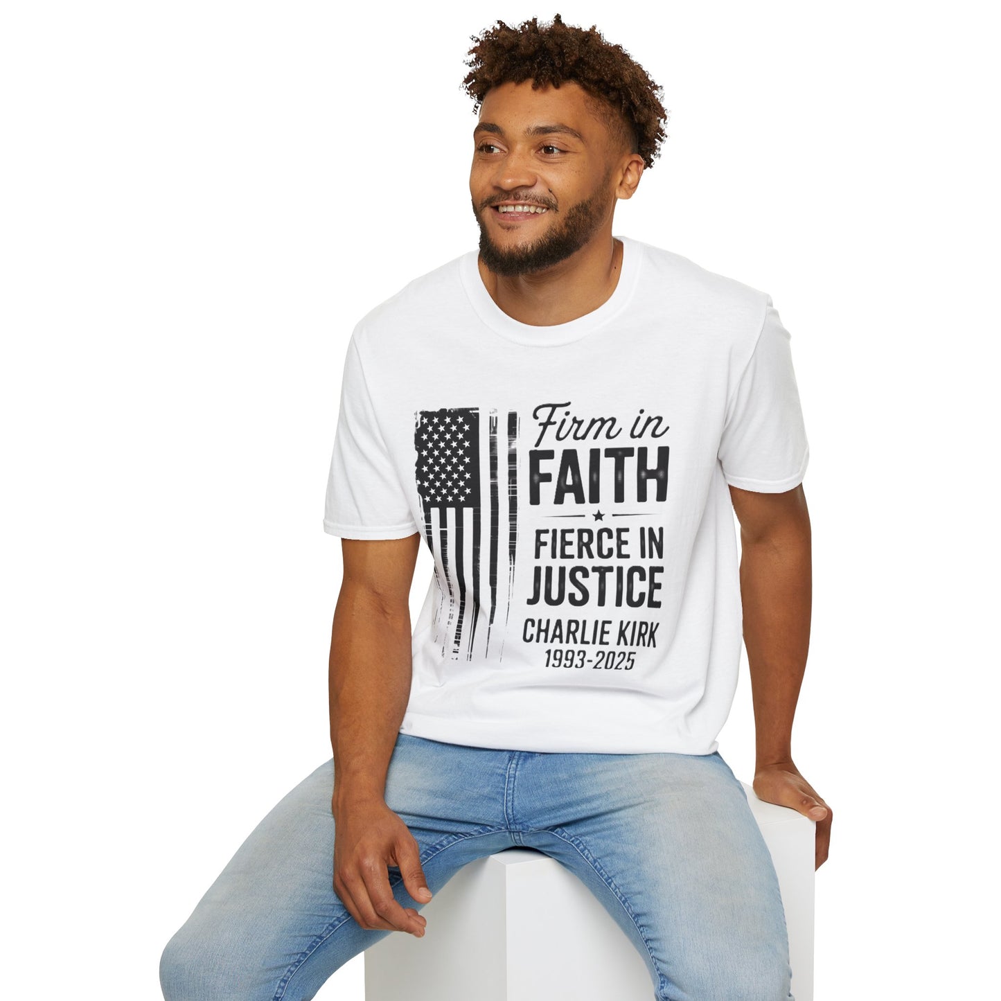 Patriotic Tribute T-Shirt - Firm in Faith, Fierce in Justice - Ideal for Memorials, Gift for Veterans, Casual Wear, Independence Day, [...]