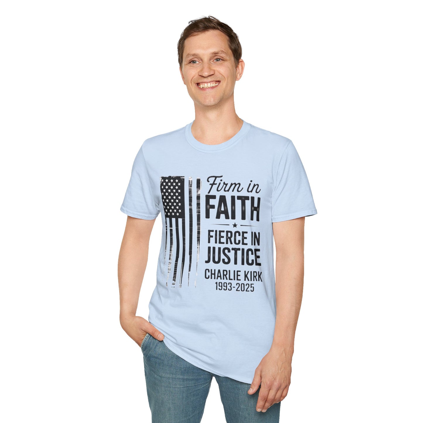 Patriotic Tribute T-Shirt - Firm in Faith, Fierce in Justice - Ideal for Memorials, Gift for Veterans, Casual Wear, Independence Day, [...]