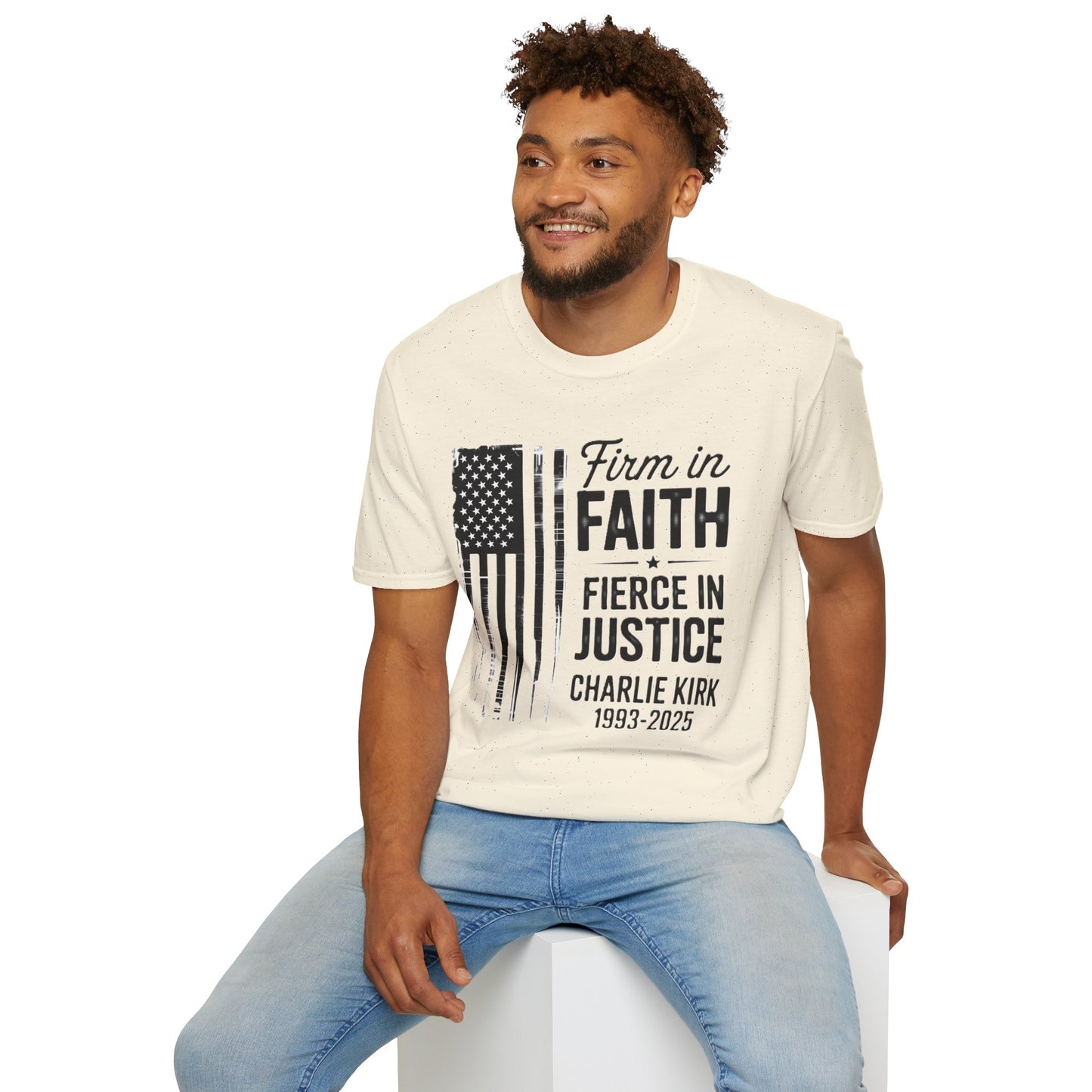 Patriotic Tribute T-Shirt - Firm in Faith, Fierce in Justice - Ideal for Memorials, Gift for Veterans, Casual Wear, Independence Day, [...]