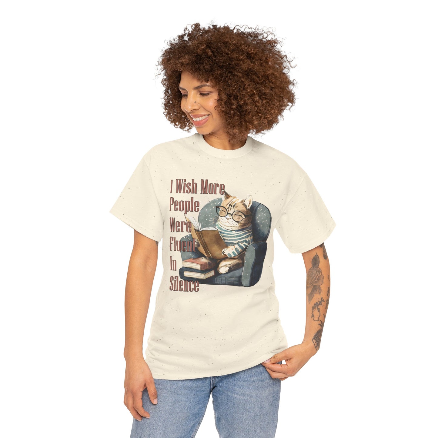 Charming Cat Reading Tee, Funny Cat Lover Shirt, Silent Reader Gift, Cozy Everyday Wear, Unisex Cotton Top