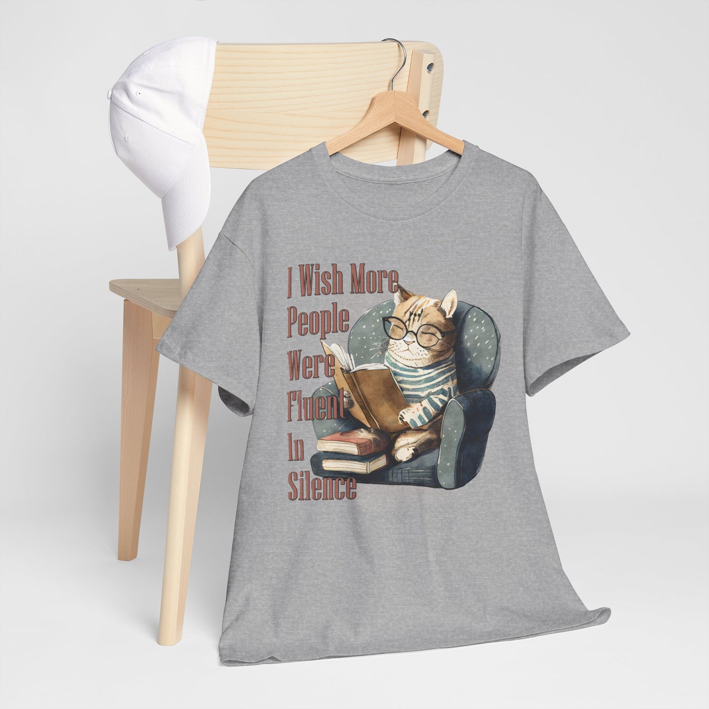Charming Cat Reading Tee, Funny Cat Lover Shirt, Silent Reader Gift, Cozy Everyday Wear, Unisex Cotton Top