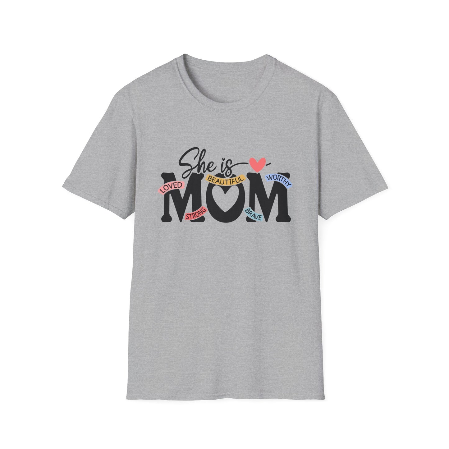 She Is Mom T-Shirt — Heart & Floral "She is MOM" Mother's Day Tee