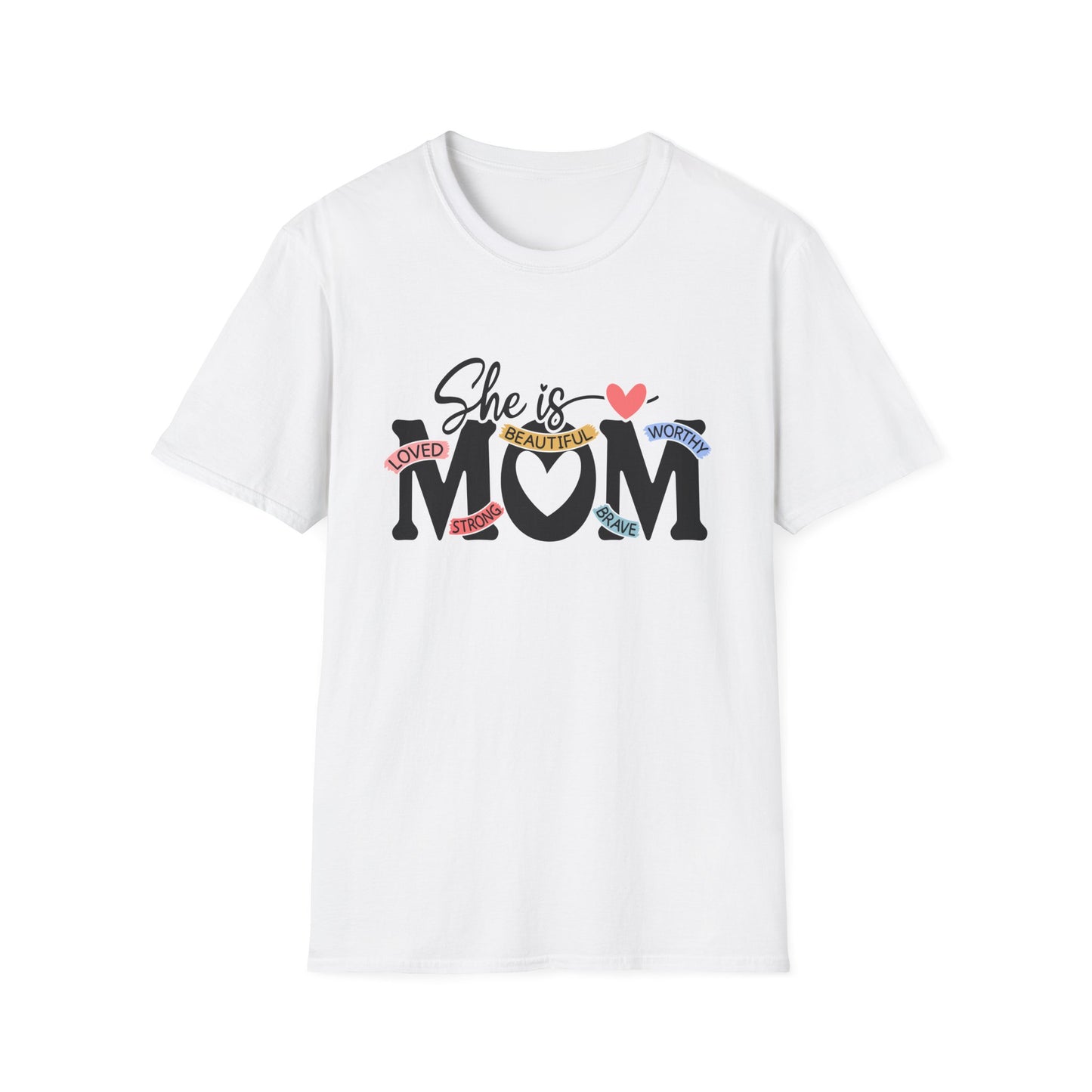 She Is Mom T-Shirt — Heart & Floral "She is MOM" Mother's Day Tee