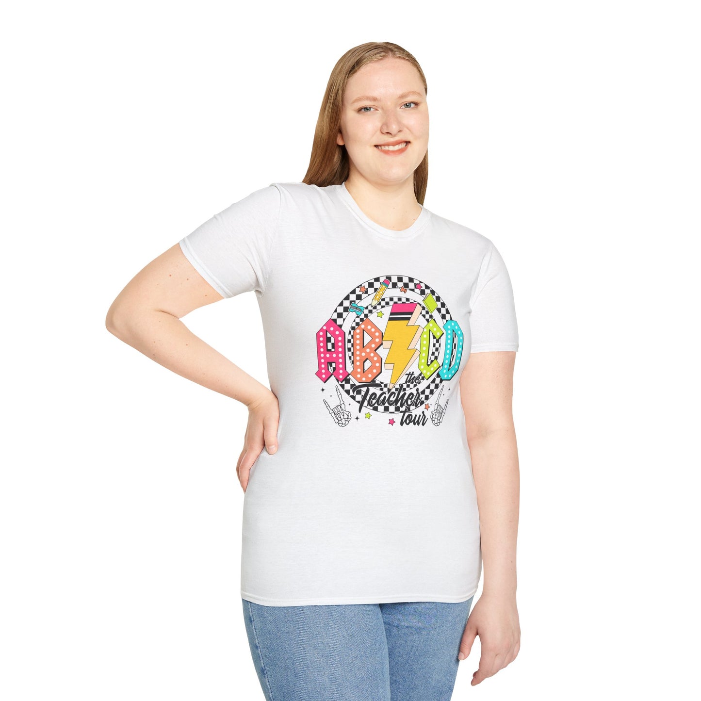 ABCD Teacher Tour Unisex Softstyle T-Shirt, Teacher Gift, Concert Tee, Fun Classroom Shirt, Graduation, Appreciation Day