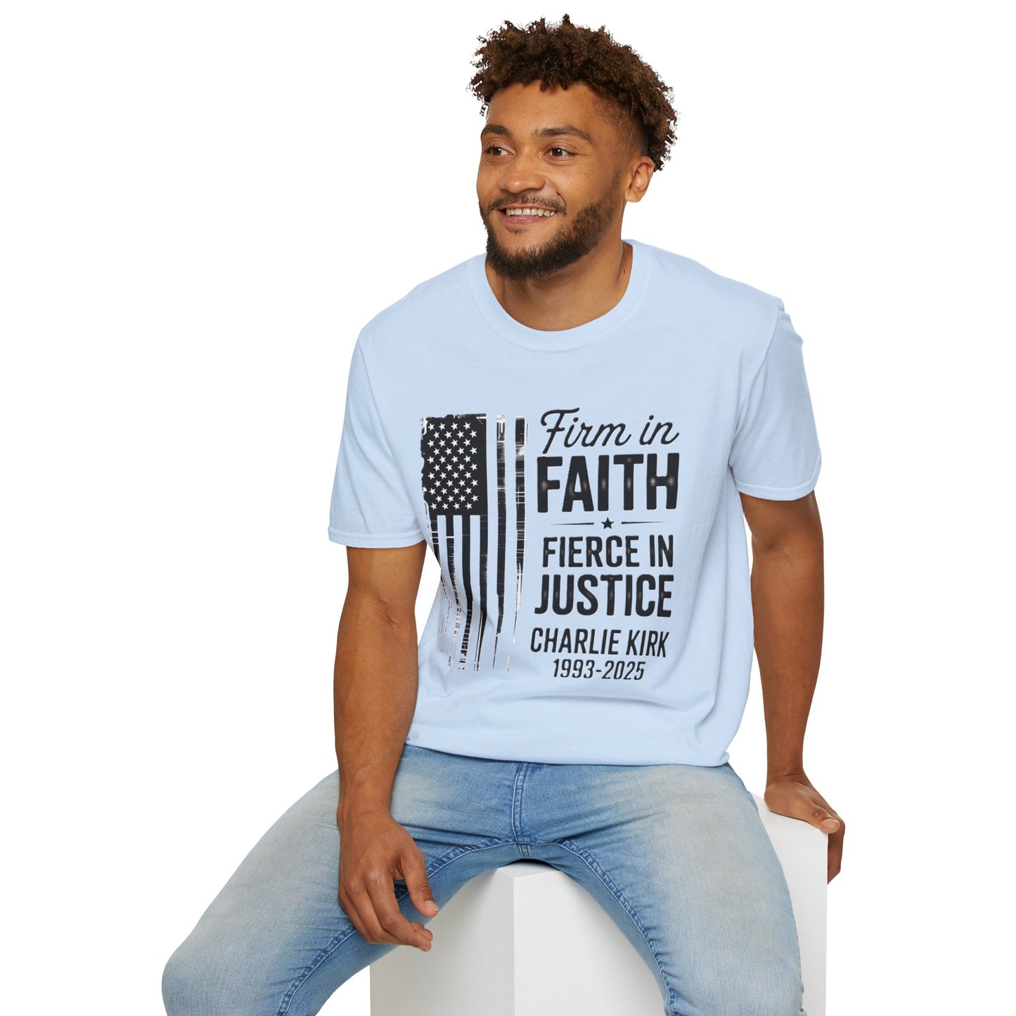 Patriotic Tribute T-Shirt - Firm in Faith, Fierce in Justice - Ideal for Memorials, Gift for Veterans, Casual Wear, Independence Day, [...]