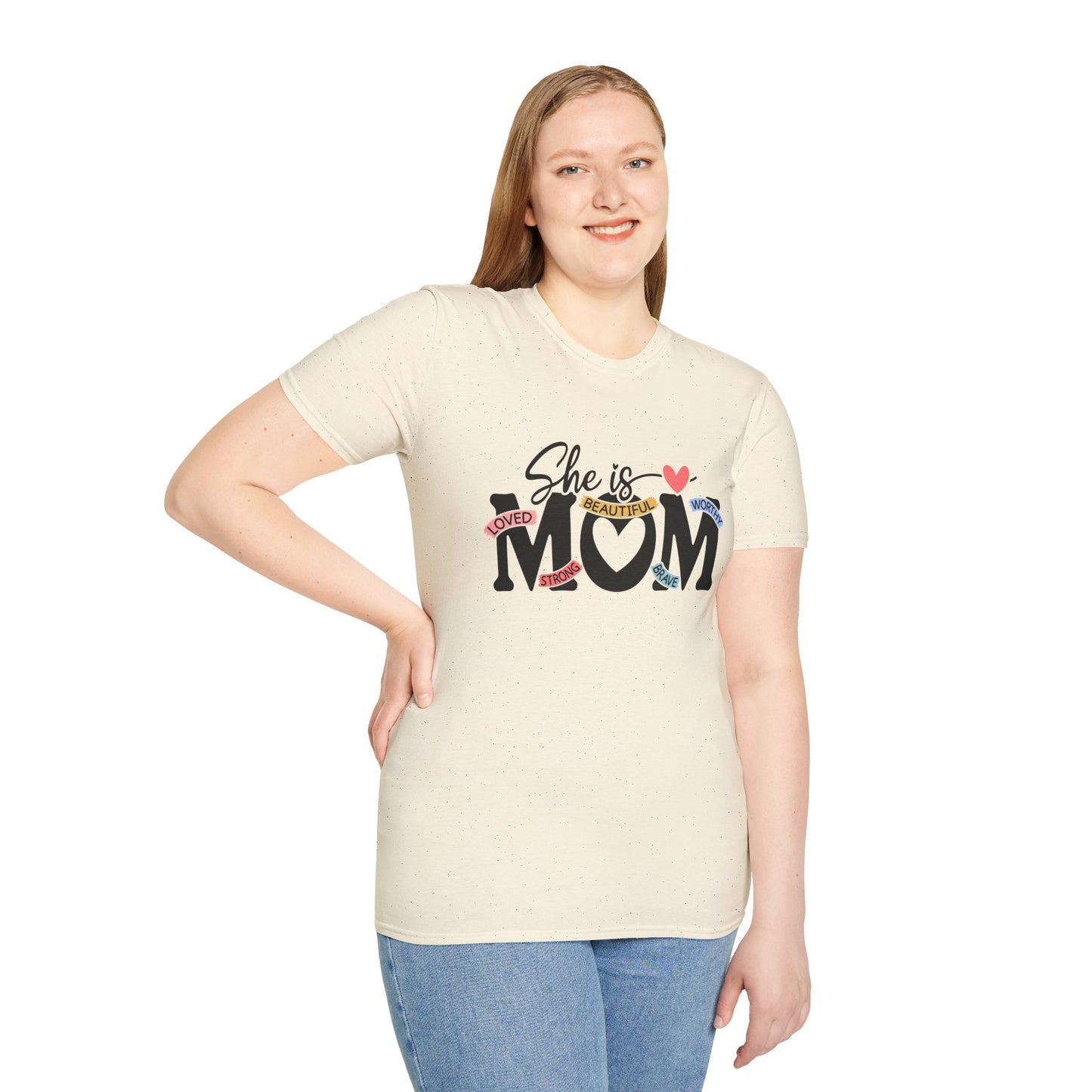 She Is Mom T-Shirt — Heart & Floral "She is MOM" Mother's Day Tee