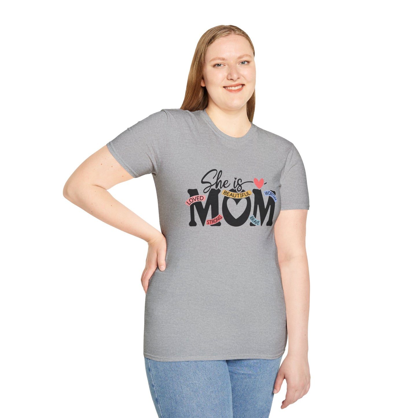 She Is Mom T-Shirt — Heart & Floral "She is MOM" Mother's Day Tee