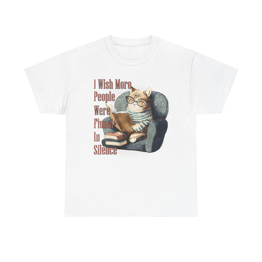 Charming Cat Reading Tee, Funny Cat Lover Shirt, Silent Reader Gift, Cozy Everyday Wear, Unisex Cotton Top