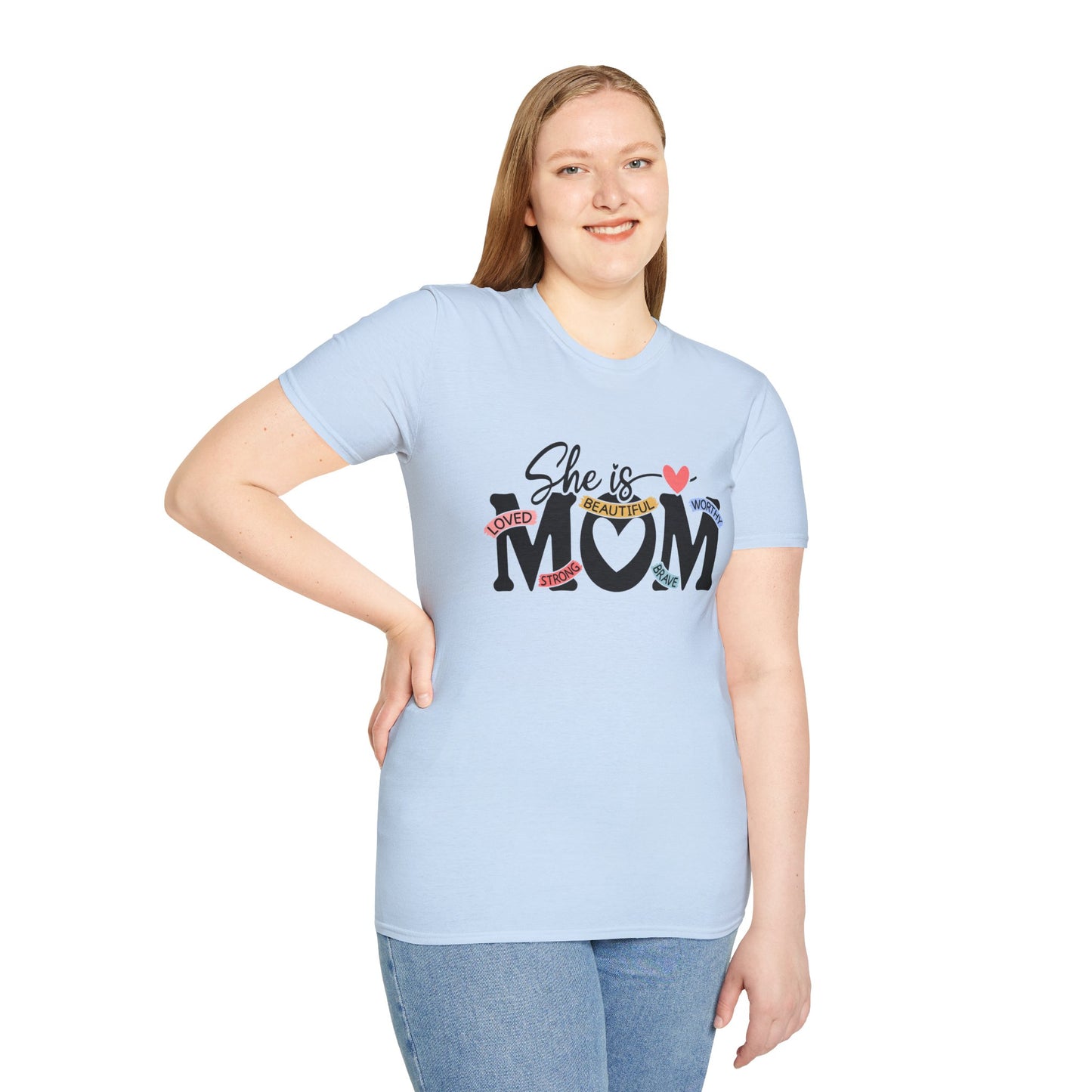 She Is Mom T-Shirt — Heart & Floral "She is MOM" Mother's Day Tee