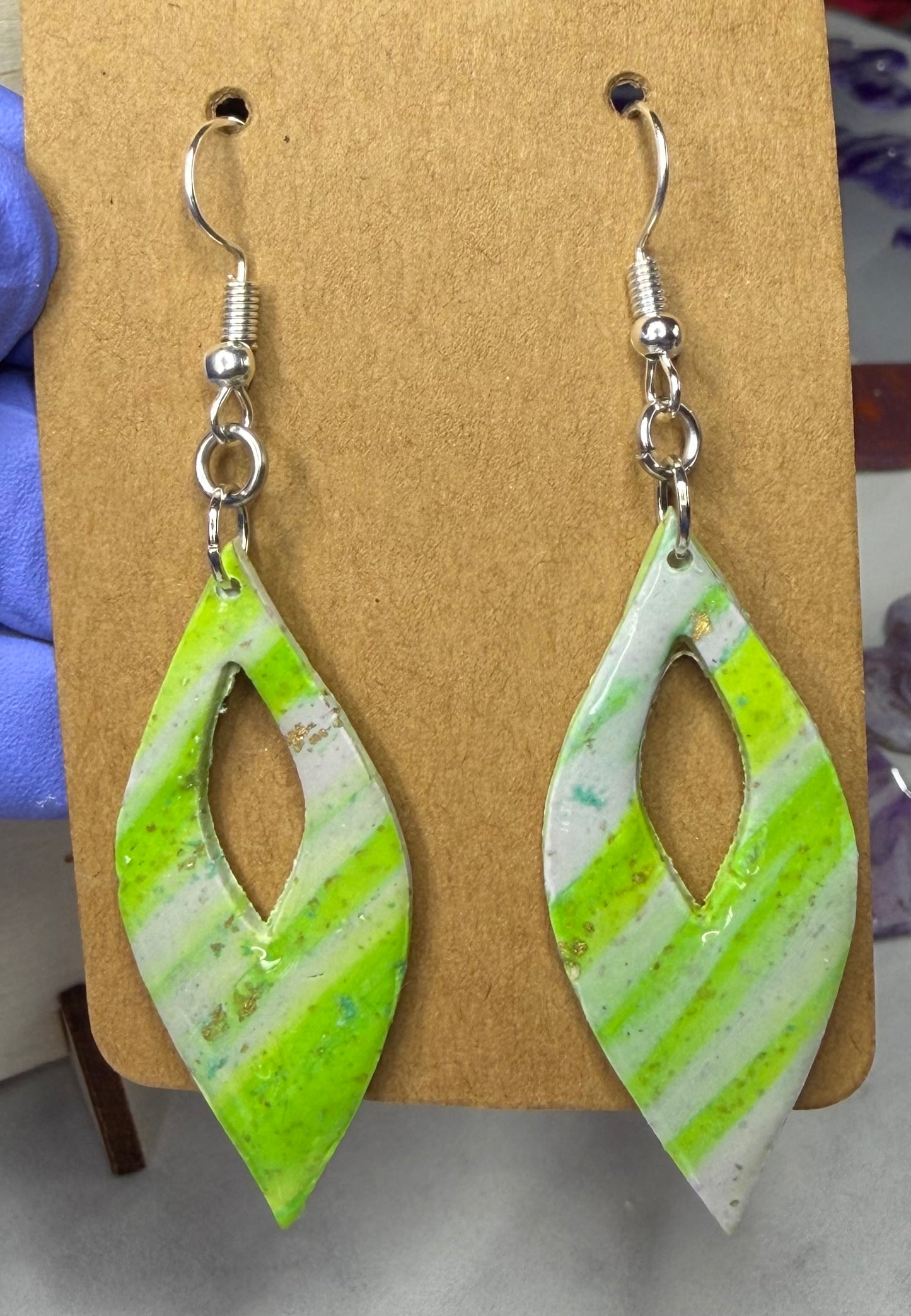 Handmade Neon Lime & White Clay Geometric Dangle Earrings