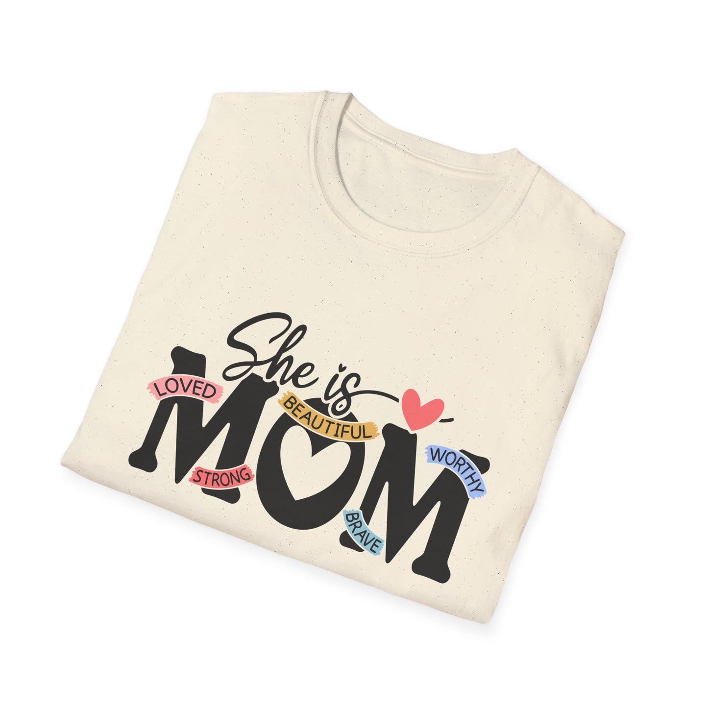 She Is Mom T-Shirt — Heart & Floral "She is MOM" Mother's Day Tee