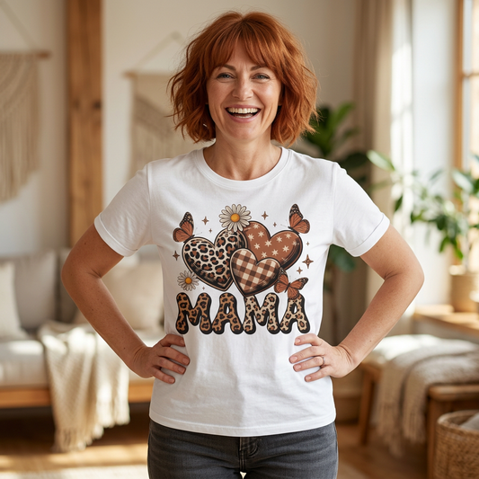 Mama Leopard & Plaid Hearts T-Shirt – Boho Mom Graphic Tee