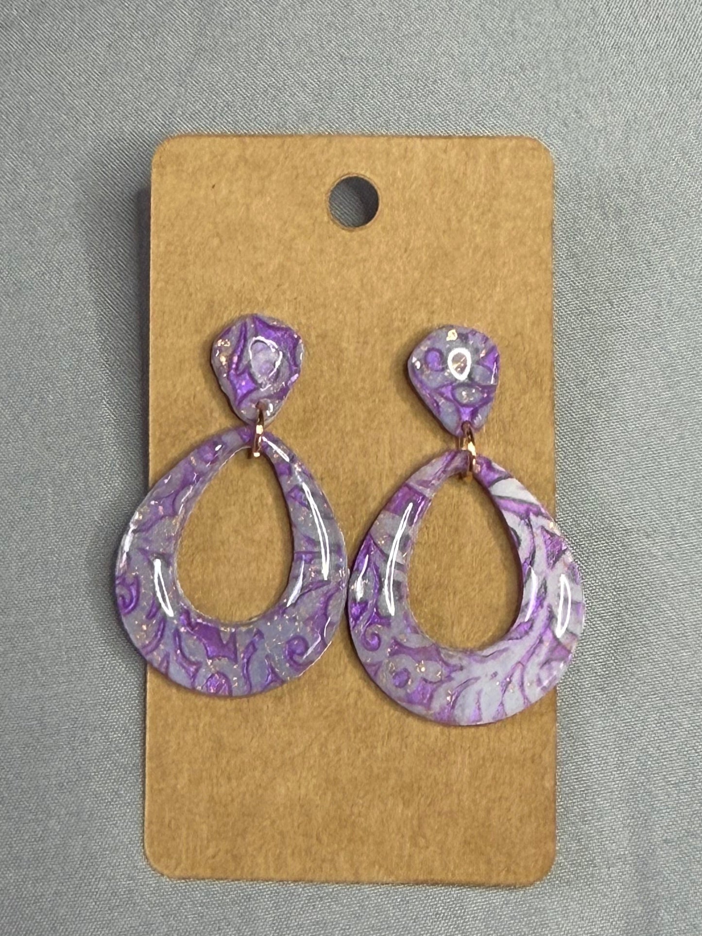 Handmade Purple Floral Resin polymer clay Teardrop Earrings | Lightweight Lavender Statement Dangle Earrings