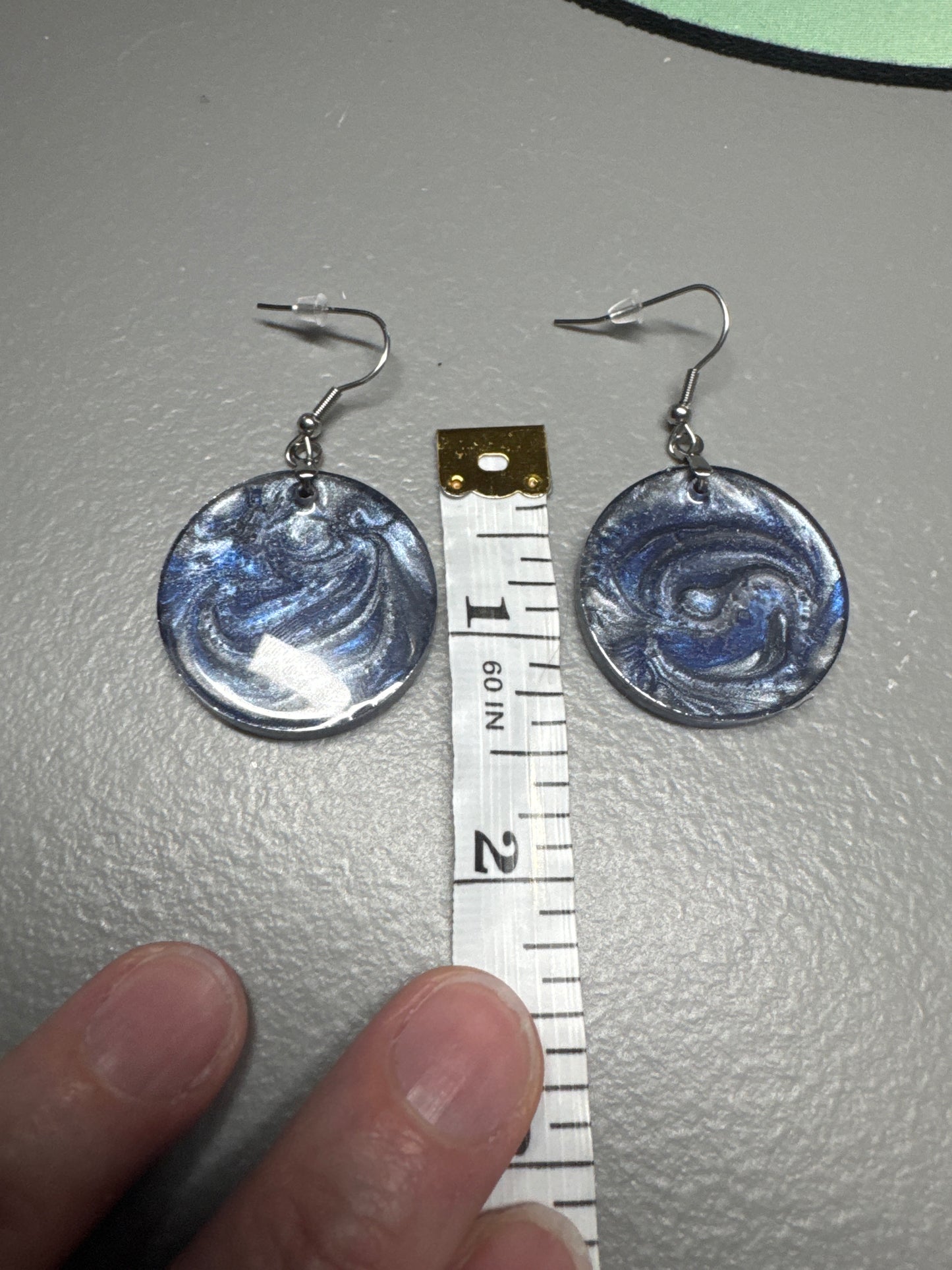 Gray and Blue Mica Swirl Resin Earrings
