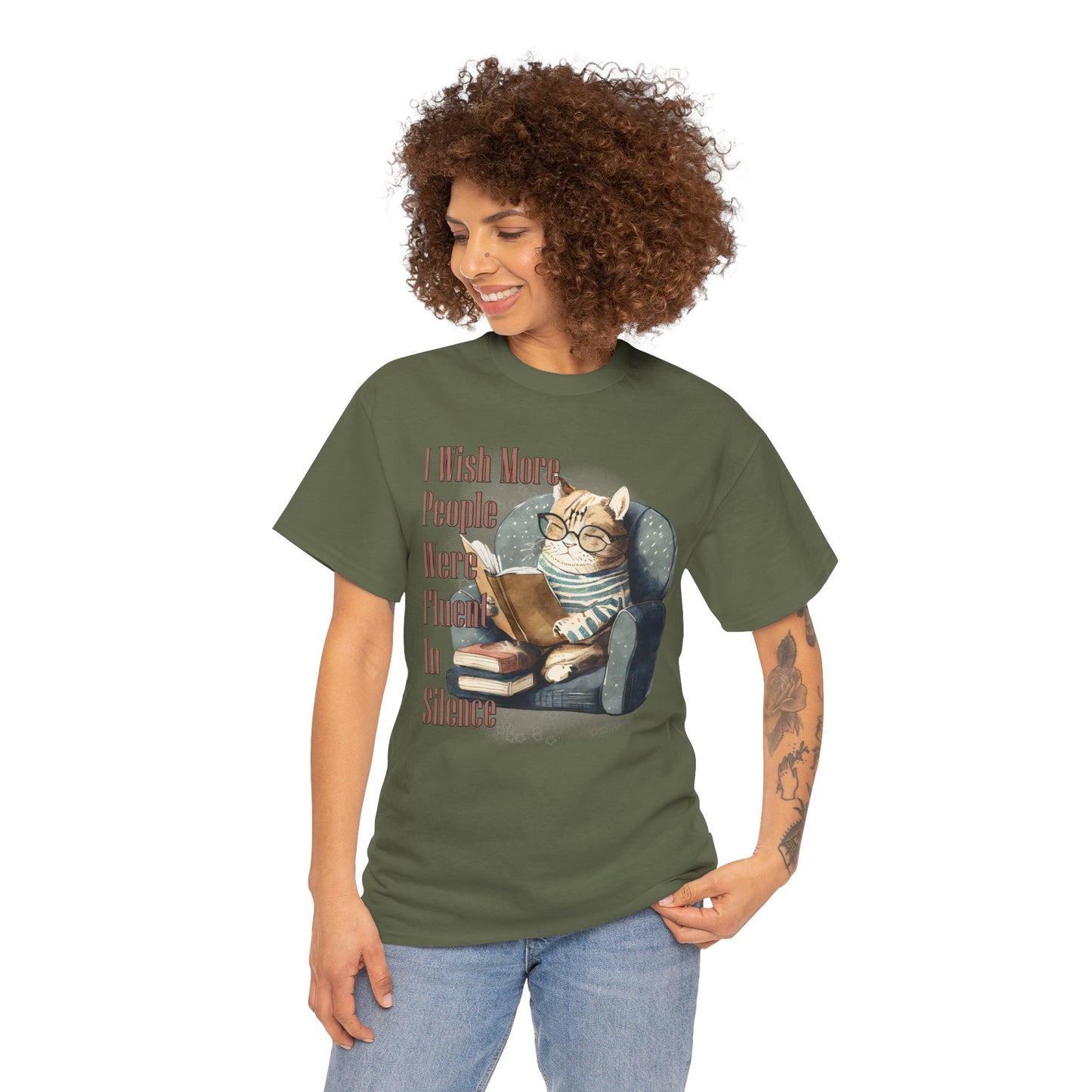 Charming Cat Reading Tee, Funny Cat Lover Shirt, Silent Reader Gift, Cozy Everyday Wear, Unisex Cotton Top