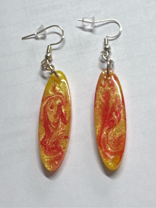 Red and Gold Color Swirl Resin Earrings